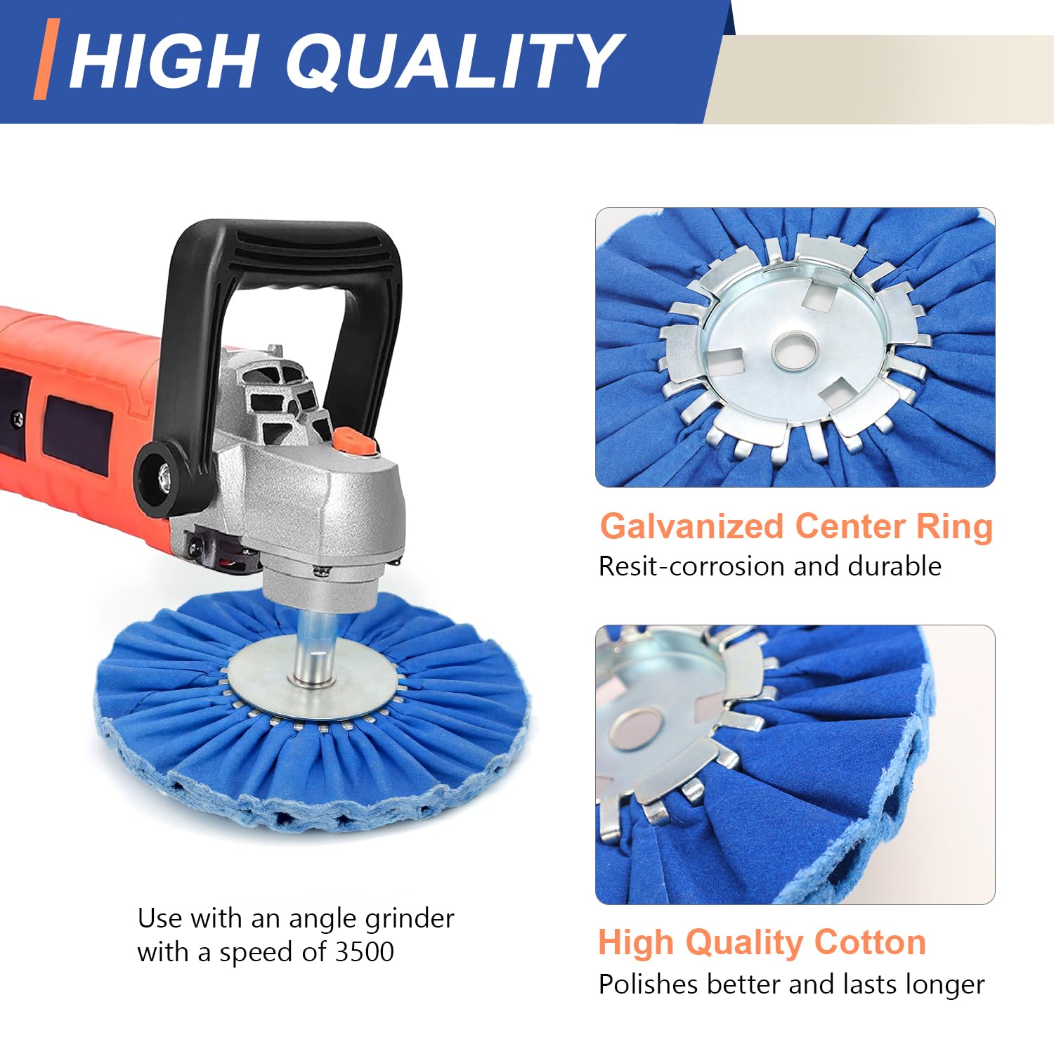 10'' x 5/8'' Coarse Airway Buffing Polishing Wheel, Blue Cotton Polishing Wheel, 16-Layers Construction for Metal Automotive Detailing-1PC
