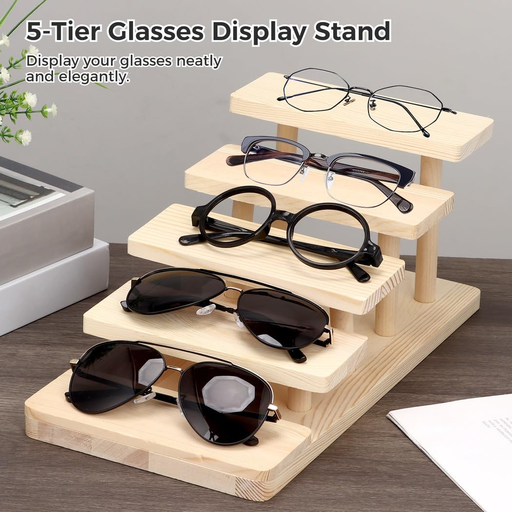 Soporte de exhibición de gafas de 5 niveles, estante de madera multicapa para gafas de sol, elevador creativo para el hogar, tienda óptica, oficina