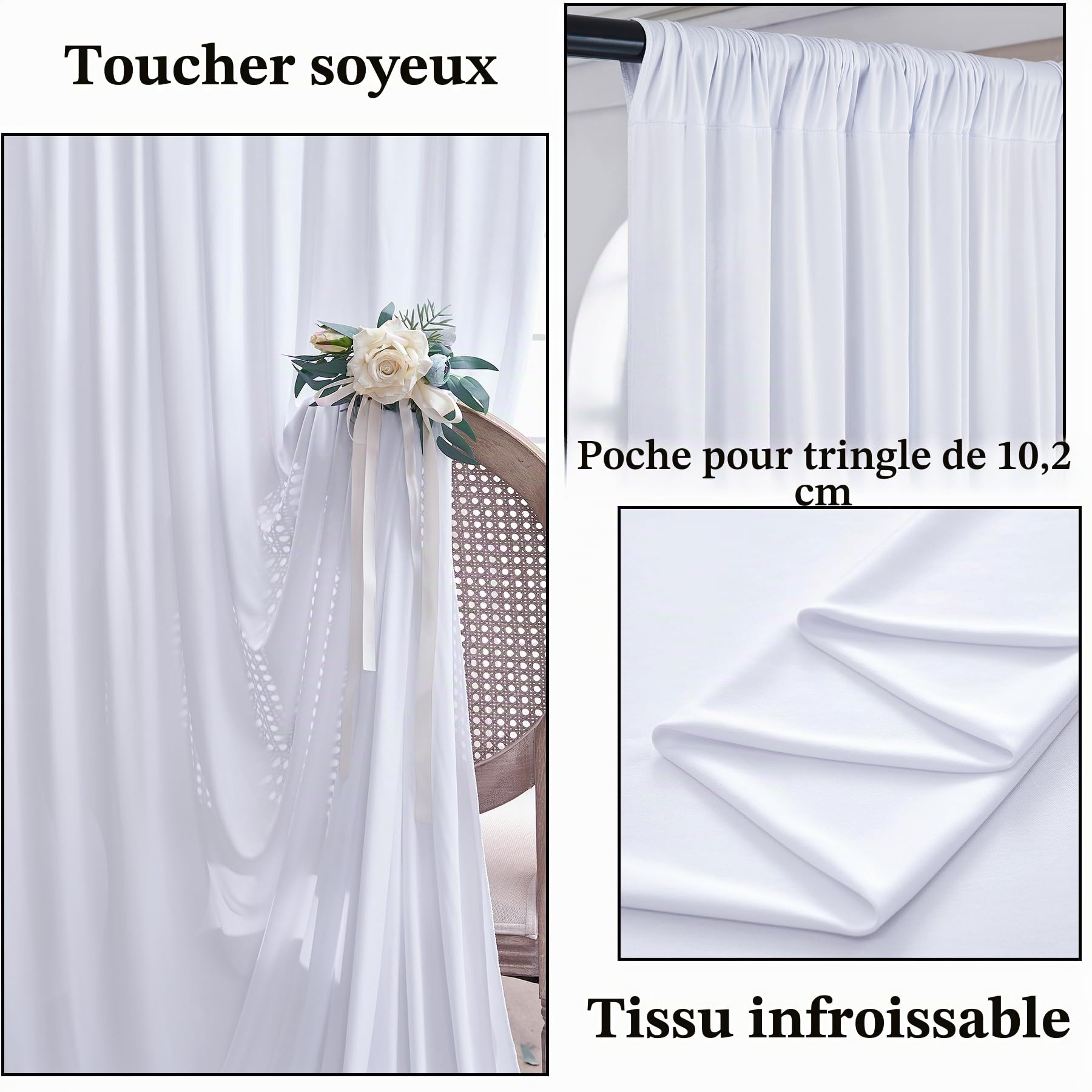 Fond Photo 3x6 m Blanc pour Mariage et Fêtes - Fond Photographie sans Plis pour Décoration
