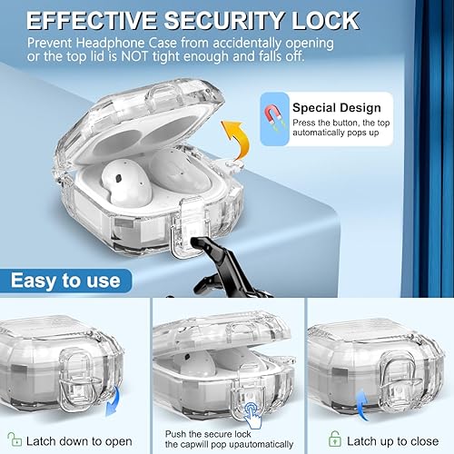 Miniatura 10 de Bloqueo actualizado Funda transparente para Galaxy Buds 2 Pro, funda para Galaxy Buds Pro, funda para Galaxy Buds 2, funda protectora completa de