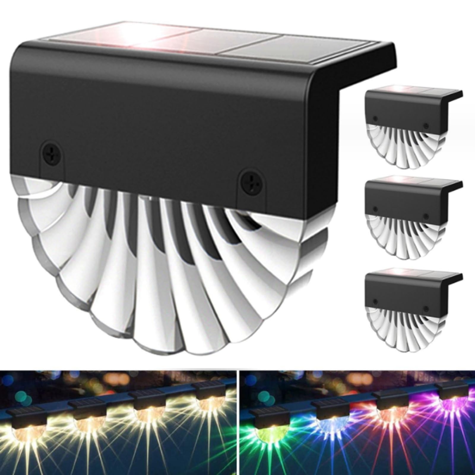 QSPORTPEAKSolar Deck Lights,4 Pack Outdoor Waterproof Fence Solar Lights,Solar Step Lights for Steps,Pool,Railing, Stairs Decoration,2 Lighting Modes-Warm White/Color Changing,Acrylic Round Shape