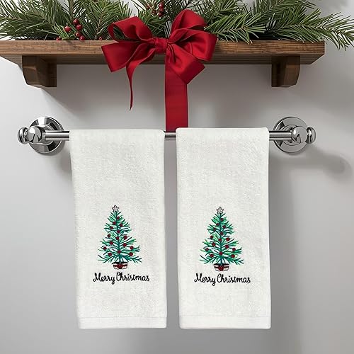 Miniatura 53 de Juego de 2 toallas de mano de baño de Navidad, color gris oscuro, 100% algodón, bordadas, diseño de copos de nieve, 16 x 25 pulgadas, toallas 24 Let