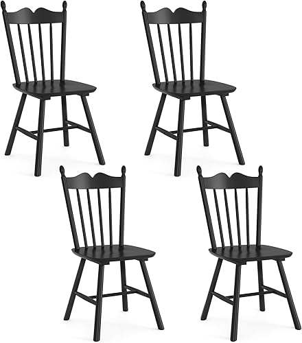 Miniatura 7 de LUE BONA Windsor - Juego de 4 sillas de comedor negras, sillas de comedor de madera con respaldo grueso, sillas de cocina Morden y mediados de siglo