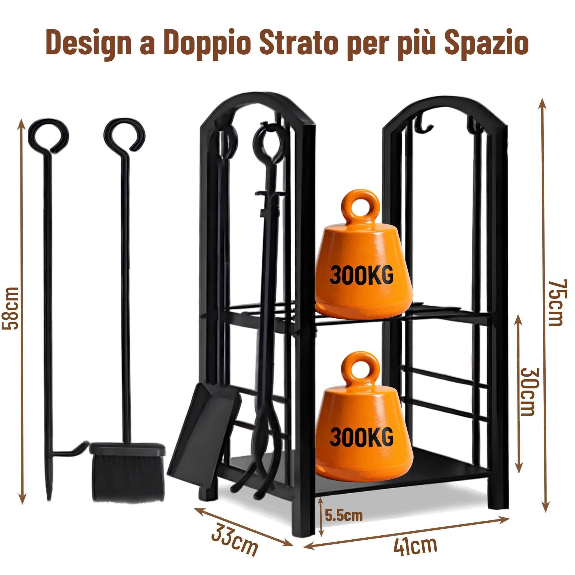 Amagabeli - Porta legna da ardere con 4 utensili, 74 x 40 x 30 cm, set di attrezzi per camino, grande capacità, porta legna da ardere, supporto per riscaldamento per interni esterni, rack di