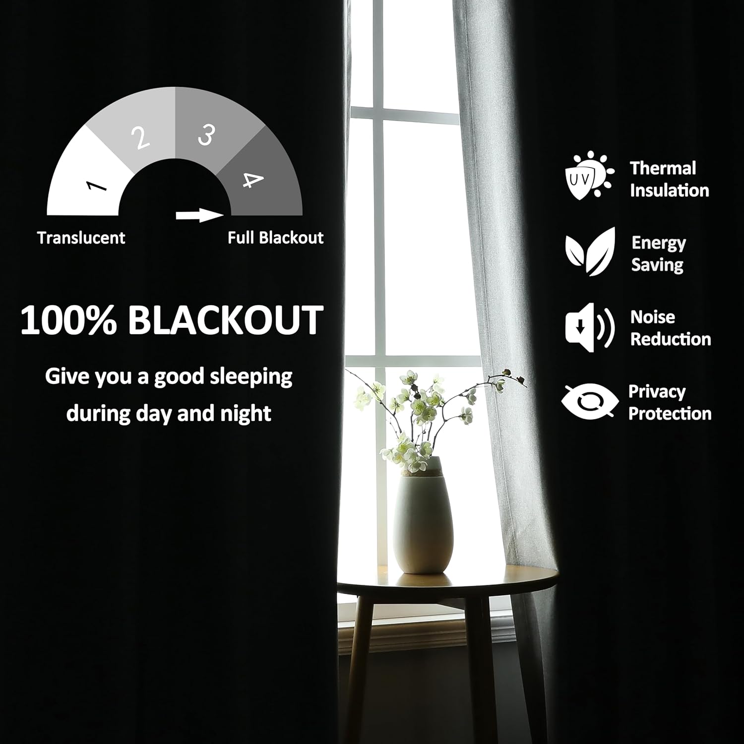 THOOO 100% Blackout Curtains Natural Linen Textured Blackout Curtains 63 Inch Length for Bedroom Living Room Nursery, Farmhouse Thermal Insulated Grommet Curtains Room Darkening 2 Panels,Sage Green
