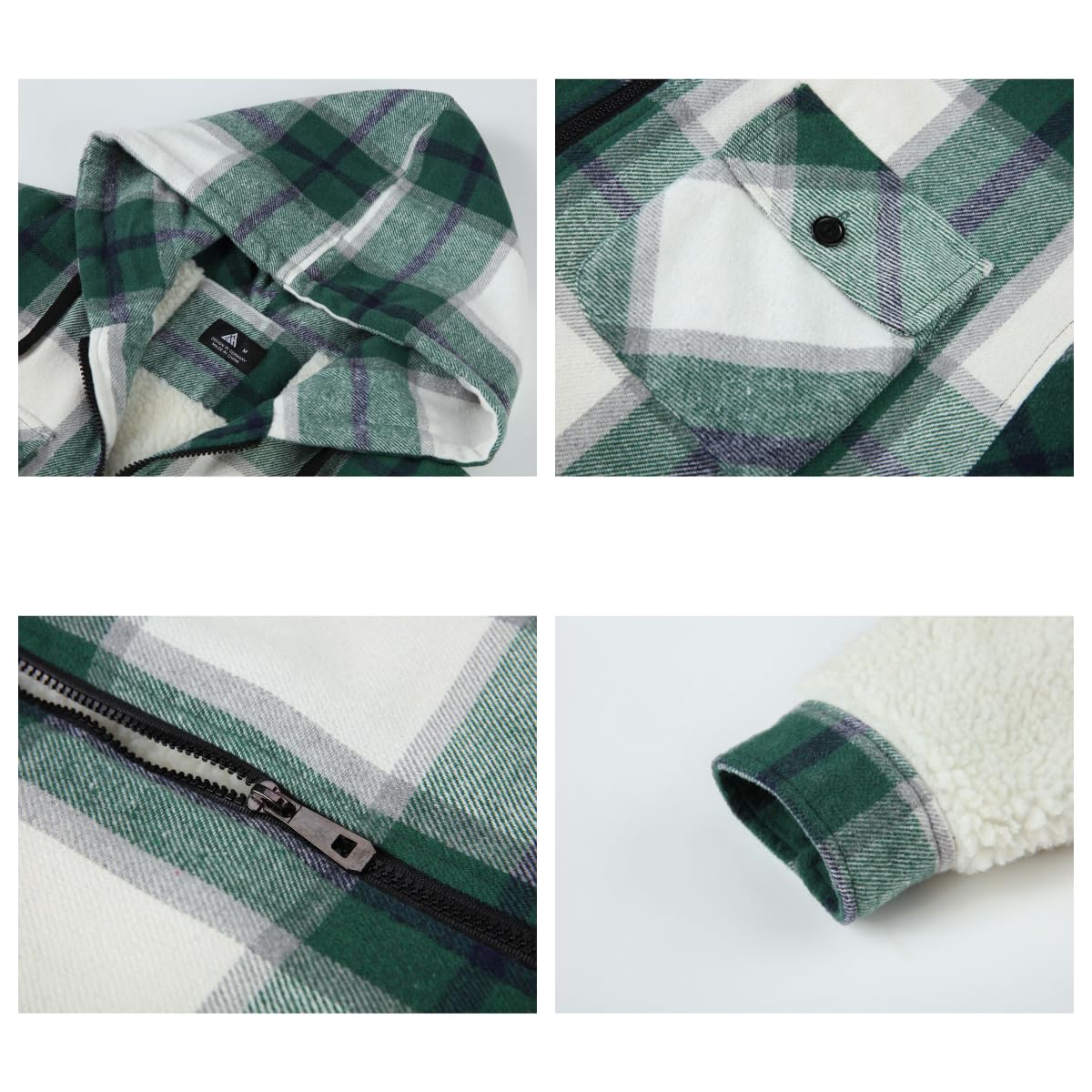 JACKETOWN Giacca Uomo Invernale Scacchi Felpa Fodera in Pile con Cappuccio e Cerniera Caldo Manica Lunga Termica Fleece Giubbino Uomo Cappotto