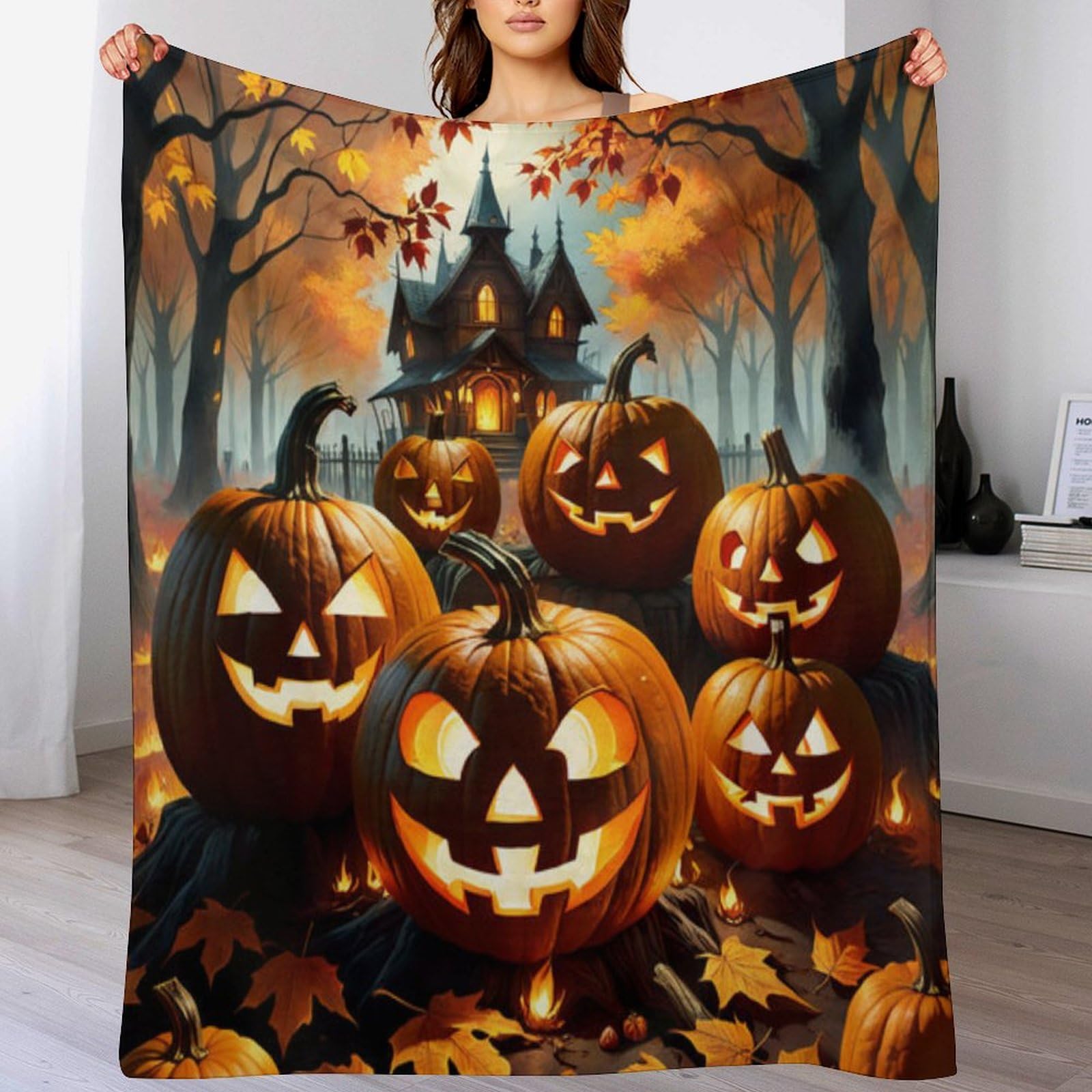 Couverture en flannel citrouille d'Halloween pour vos soirées cinéma au salon