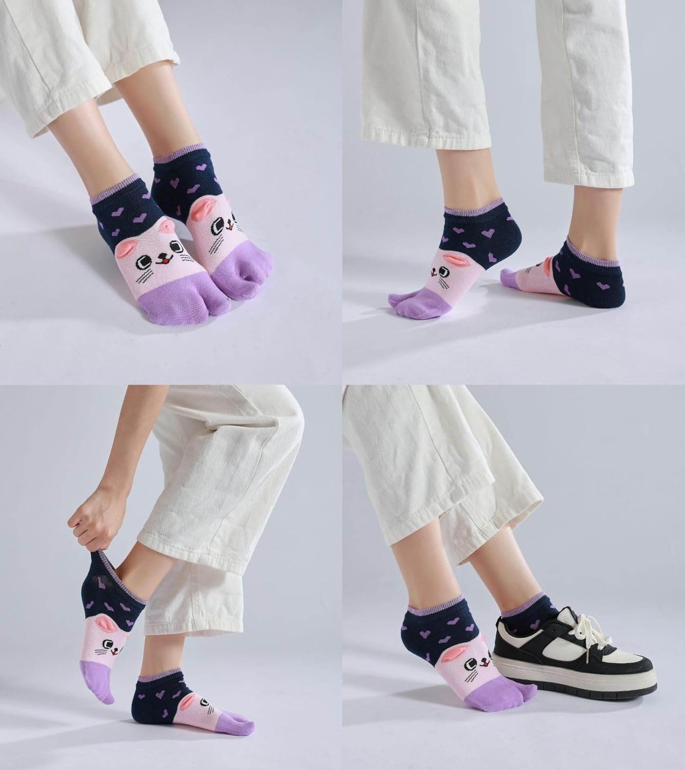 Women's Tabi Split Toe Flip Flop Socks Big Two Toe Cotton Colorful Crew No Show Low Cut Athletic Pack of 6 - Image 2