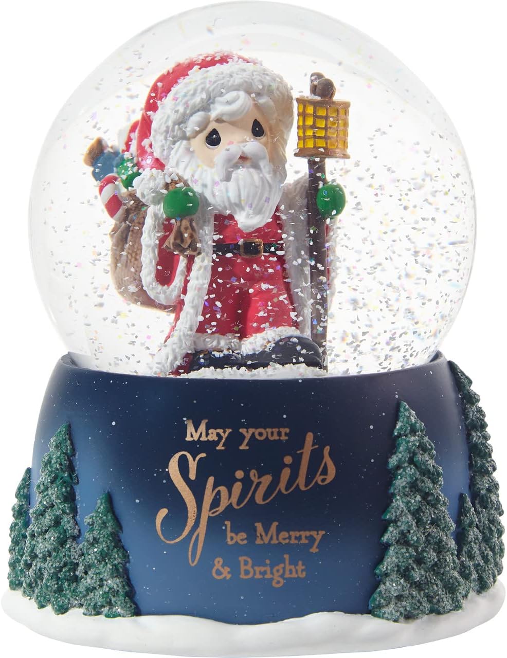 Precious Moments 211102 May Your Spirits Be Merry and Bright Annual Santa Resin/Glass Musical Snow Globe