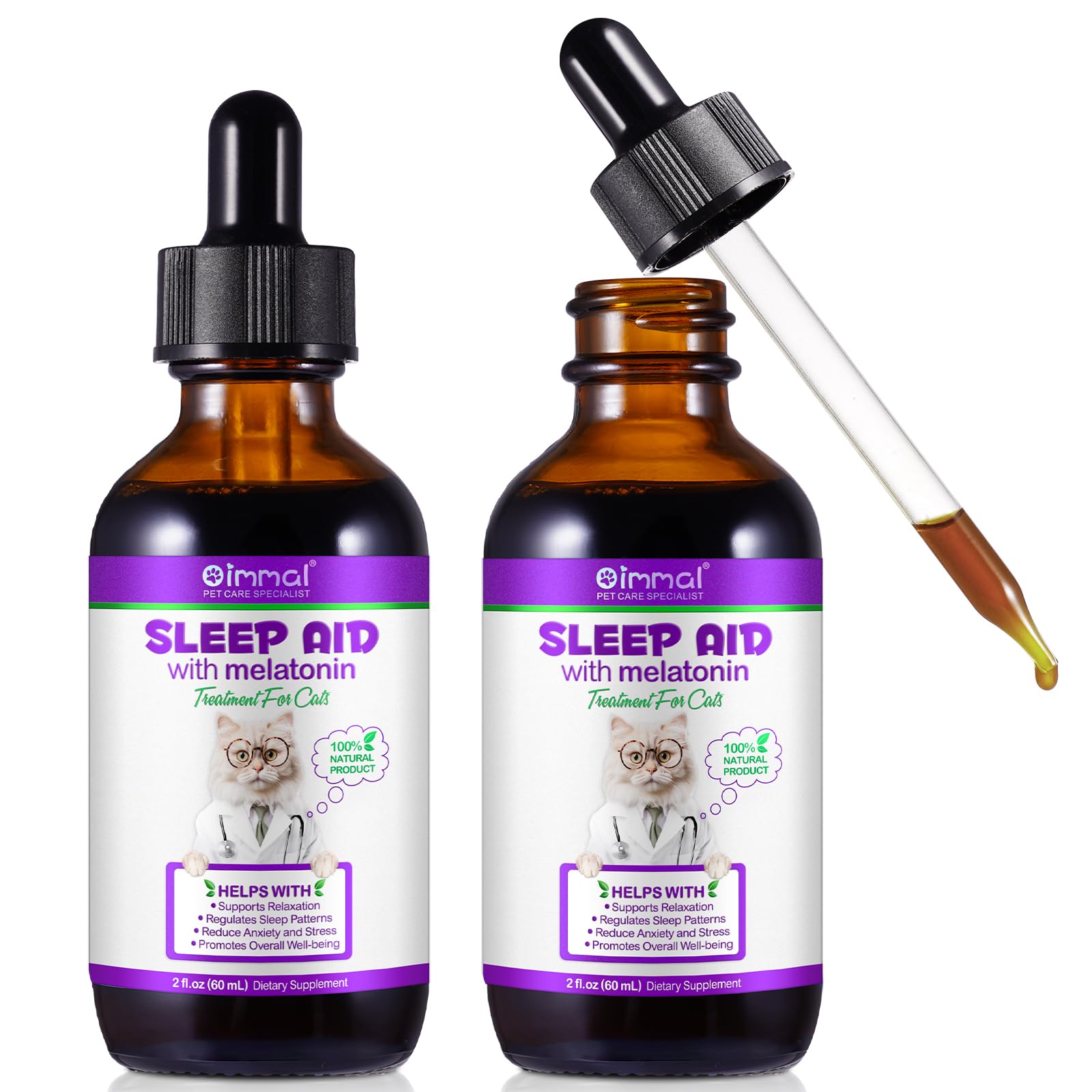ValaVie Melatonin For Cats Cat Calming Cat Sleep Aid Cat Melatonin Cat Anxiety Relief Relaxants & Anxiety Relief For Cats Cat Calming Drops 60ml (120ML)