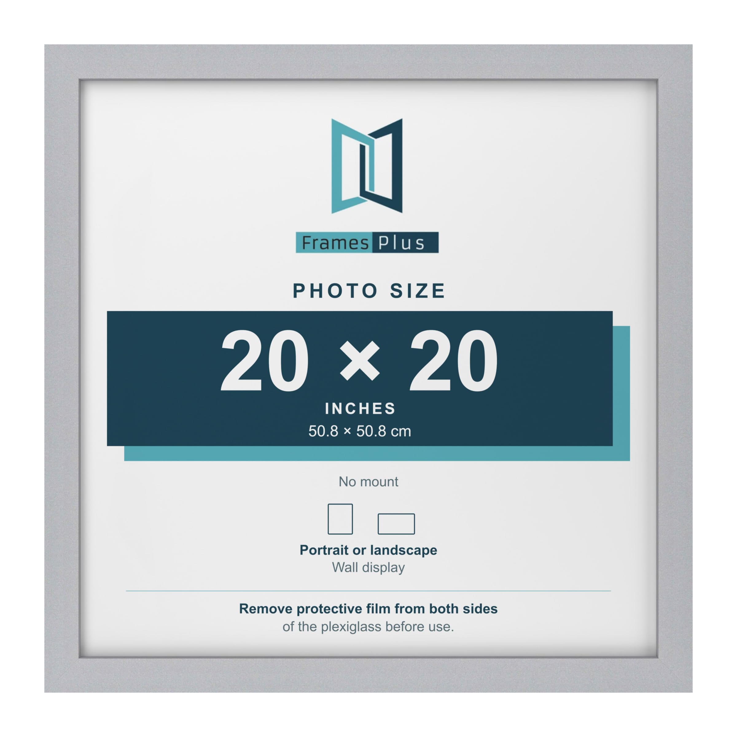 FramesPlus 20x20 Inch Square Poster Frame, Silver, Modern Photo Frame — image 1