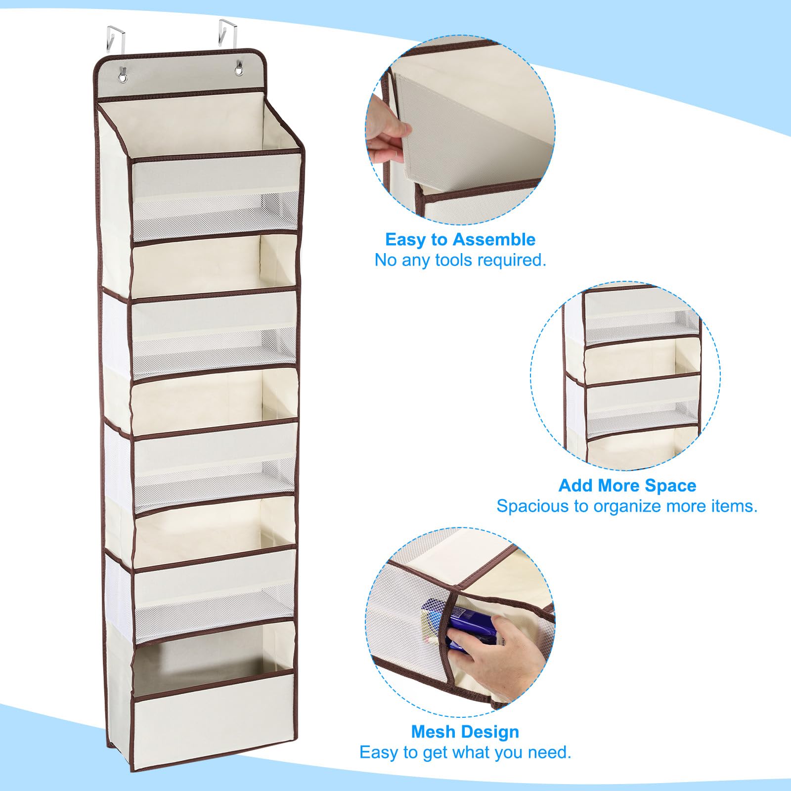 PATIKIL Over The Door Shoe Organizer Hanging Rack Storage with 5 Large Pockets & 6 Side Pockets Wall Mount 35 lbs Weight Capacity for Door Wall Closet Shoes 5 Layer - Image 4