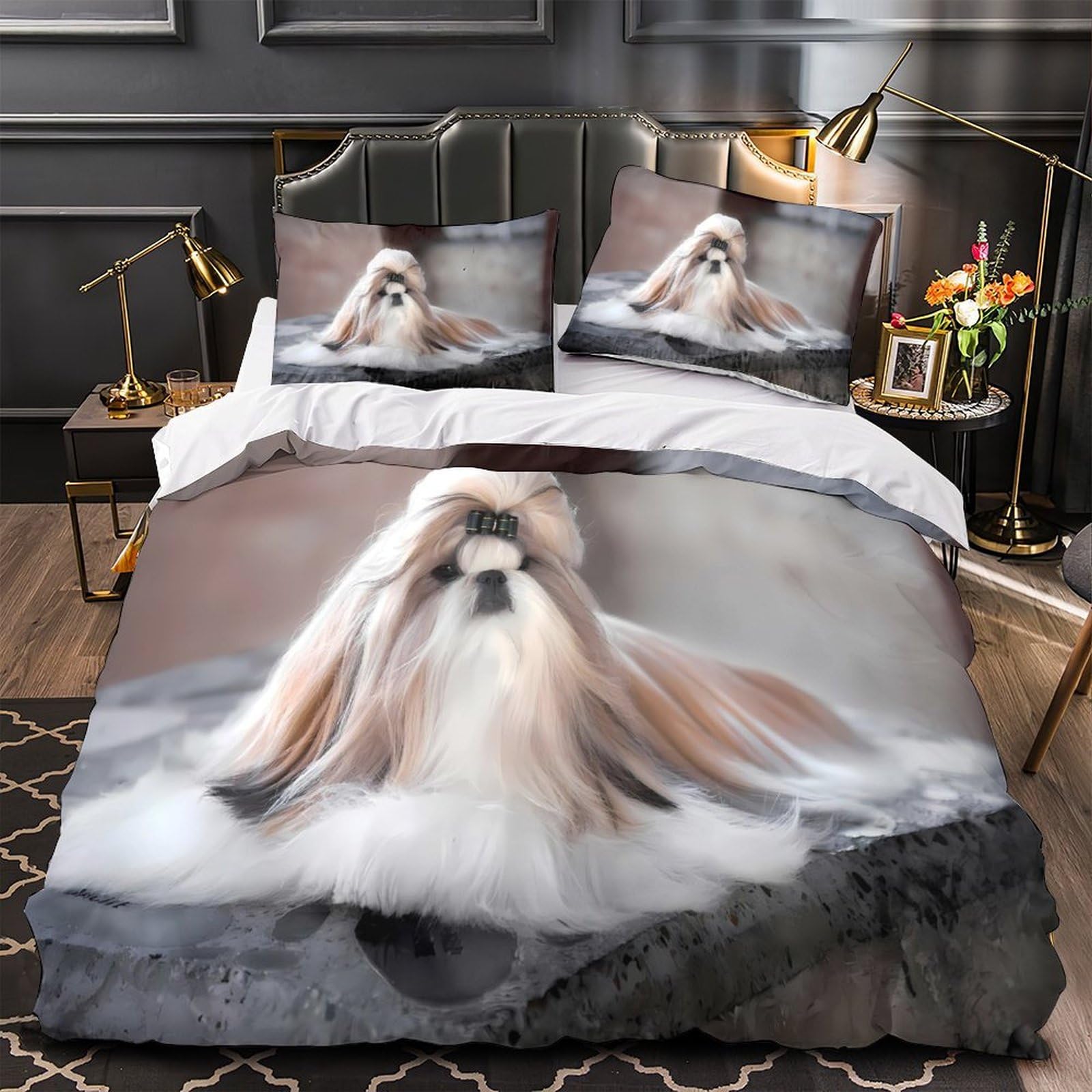 Parure de lit motif chien Shih Tzu 135x200cm idée cadeau filles garçons