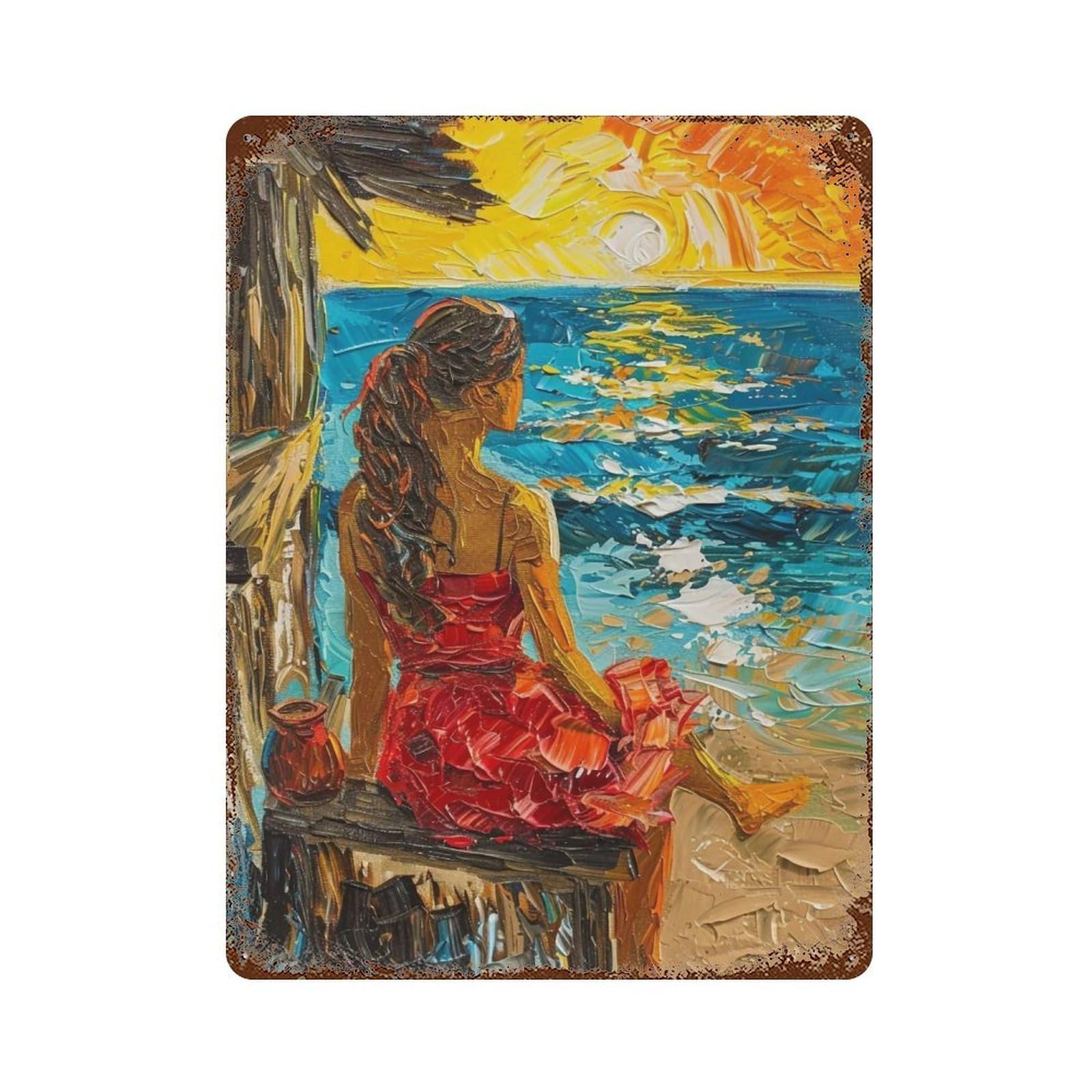 HDURYEYRYY Sunset By The Shore Hut 01 Wall Retro Iron Vintage Art Metal Tin Sign Poster Modern Home Cofffee Club Art Bar Shop Decor 40x30cm