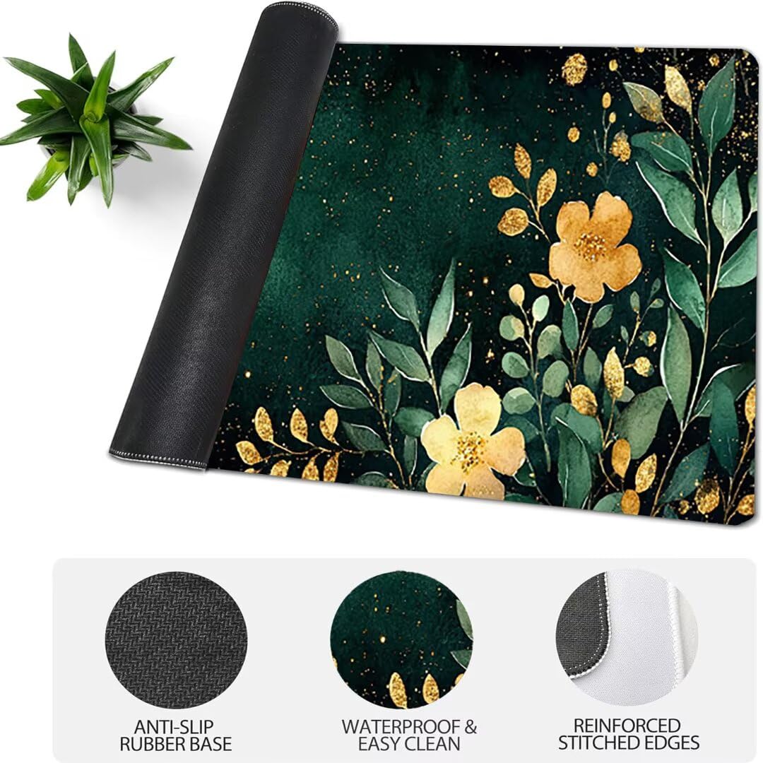 Podkładka pod mysz do gier XXL zielony kwiat, mata na biurko XXL - 1400 x 600 x 3 mm - pod biurko pod mysz dla graczy, podkładka pod mysz dla graczy, podkładka pod mysz dla graczy, osobisty -43130