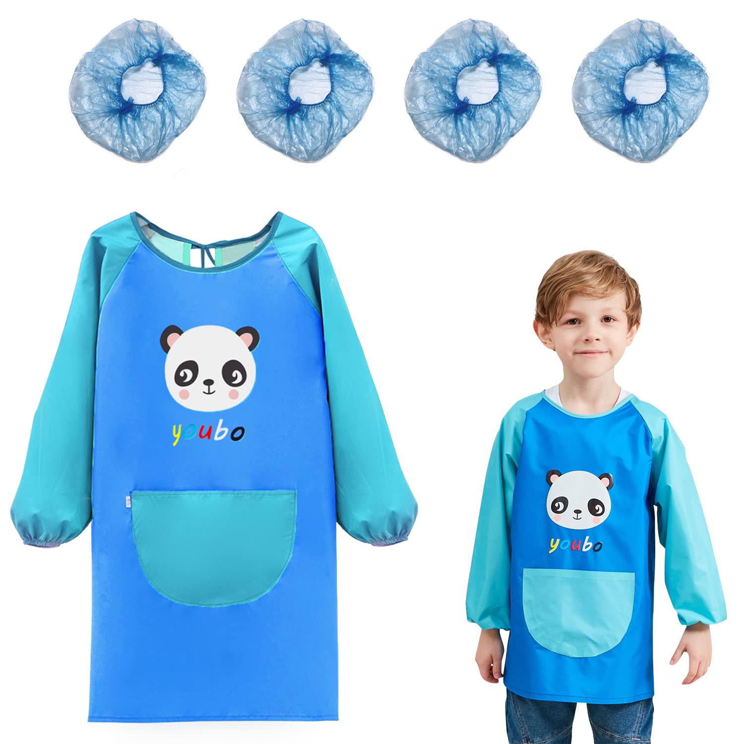 Juego de Accesorios de Dibujo para Niños de 5 paquetes Delantales de dibujo, Delantales para manualidades para niños, Ropa de trabajo impermeable, adecuada para dibujar, cocinar (azul claro)