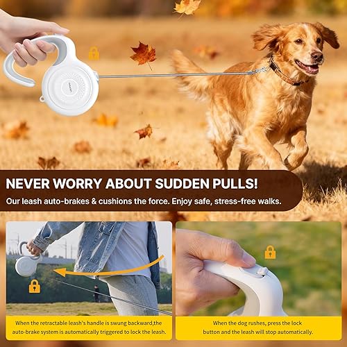 Miniatura 4 de AutoBrake - Correa retráctil para perros medianos y grandes, correa de perro sin enredos de 360 y cinta de nailon fuerte de 16 pies, mango de agarre