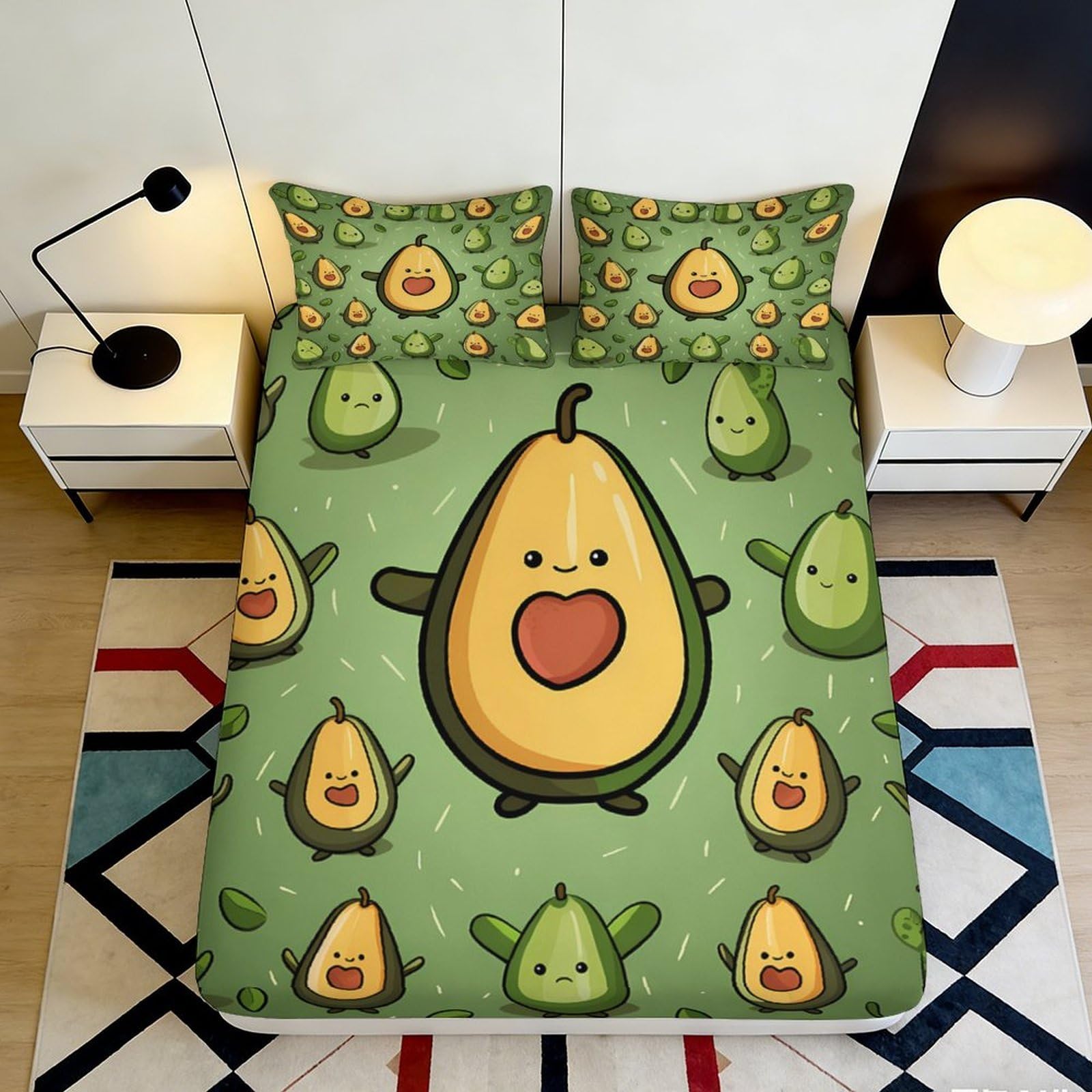 Pnayamiorkfel Style-9 3D Printed Cartoon Avocado Fitted Sheet Microfiber Soft Green Kawaii Fruit Bed Cover For Bedroom Dorm Mattress Decor 90X200x25cm