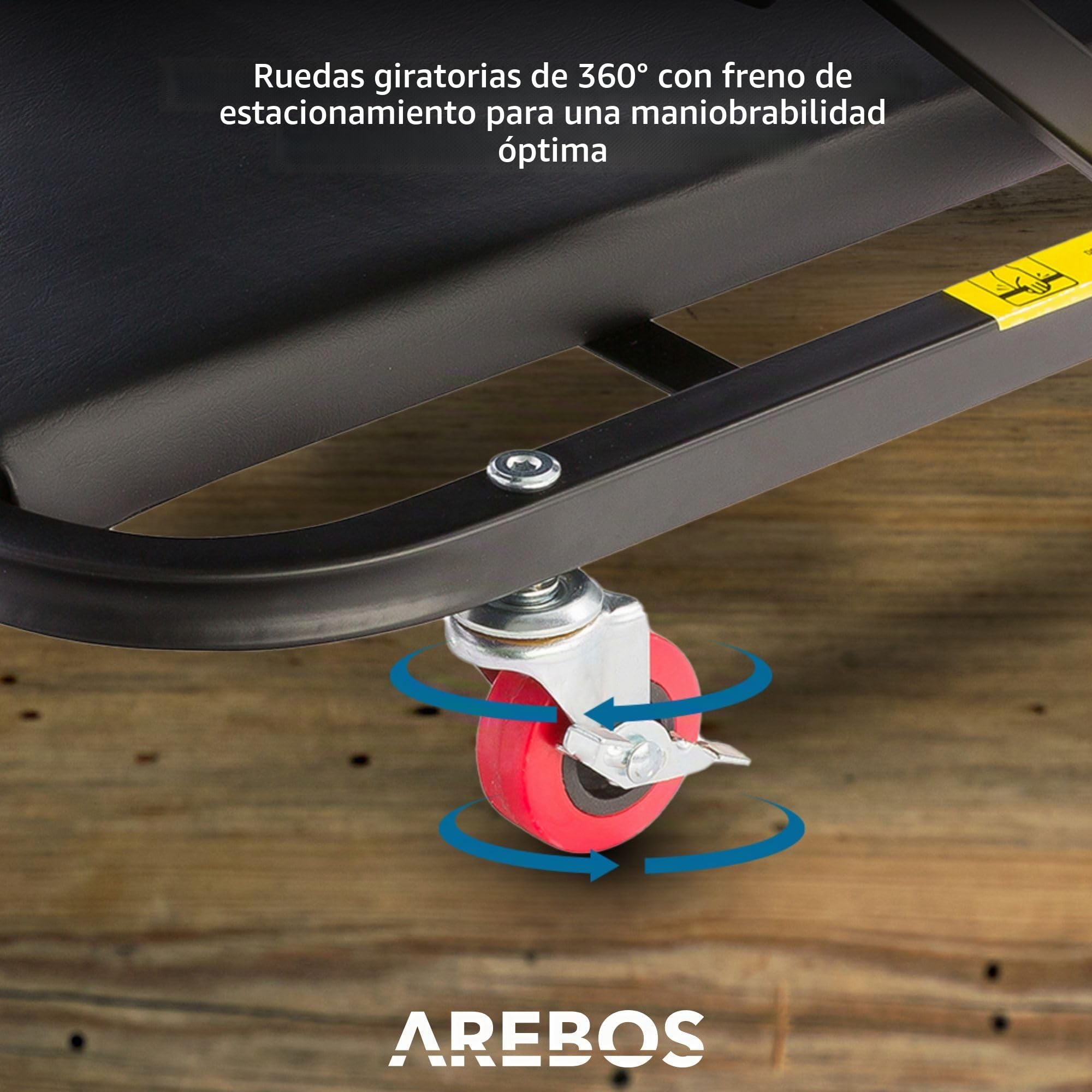 Arebos Tablero de Rodillos de Taller 2 en 1 de Montaje | Función de Asiento y Tumbona | 6 giratoria con Ruedas giratorias de 360 ​​° | Puede Cargar hasta 150 kg