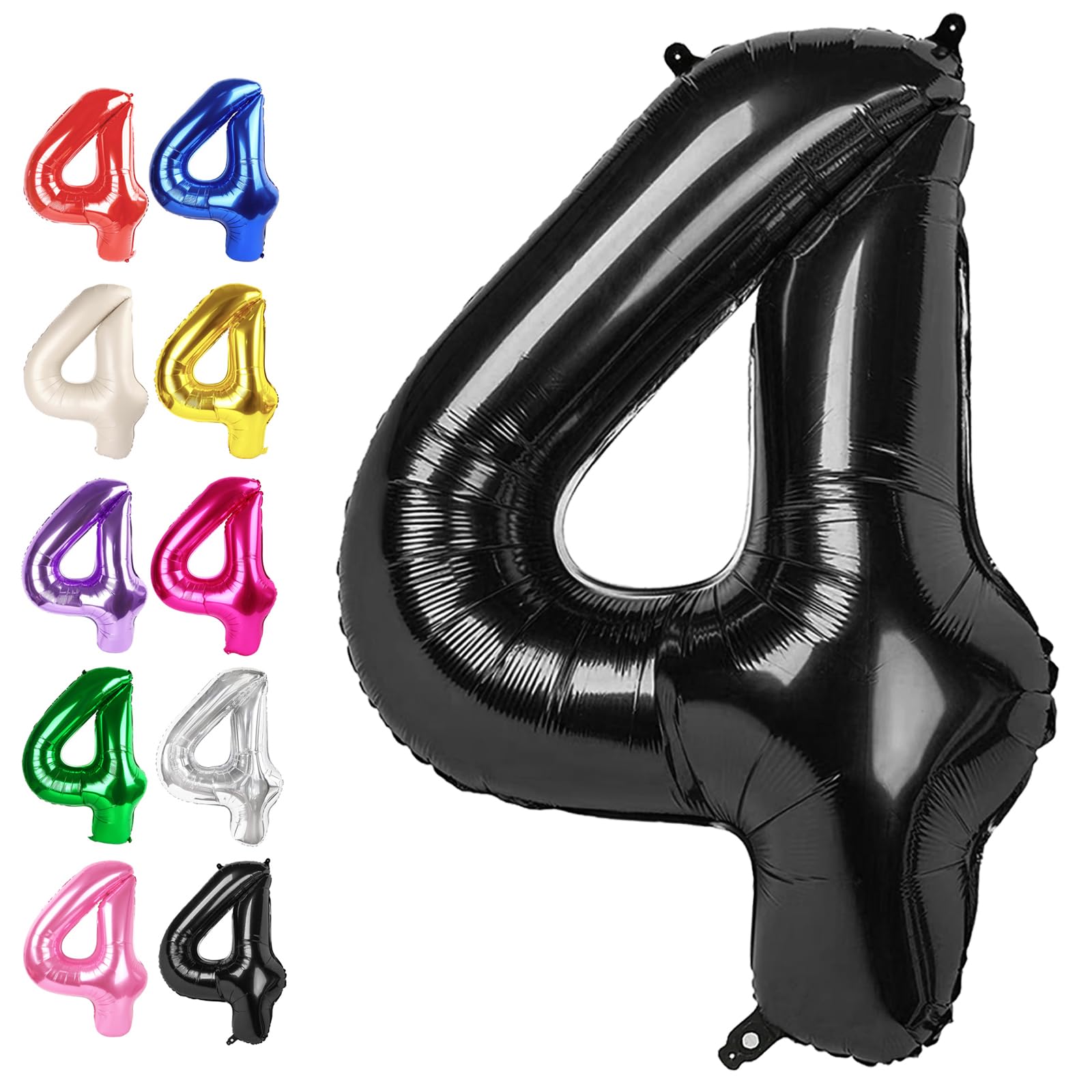 40 Inch Black Large Number 4 Birthday Balloon, Giant Numbers Four 14 24 34 40 44 Balloons, Foil Mylar Big Balloons for Anniversary Graduation Supplies