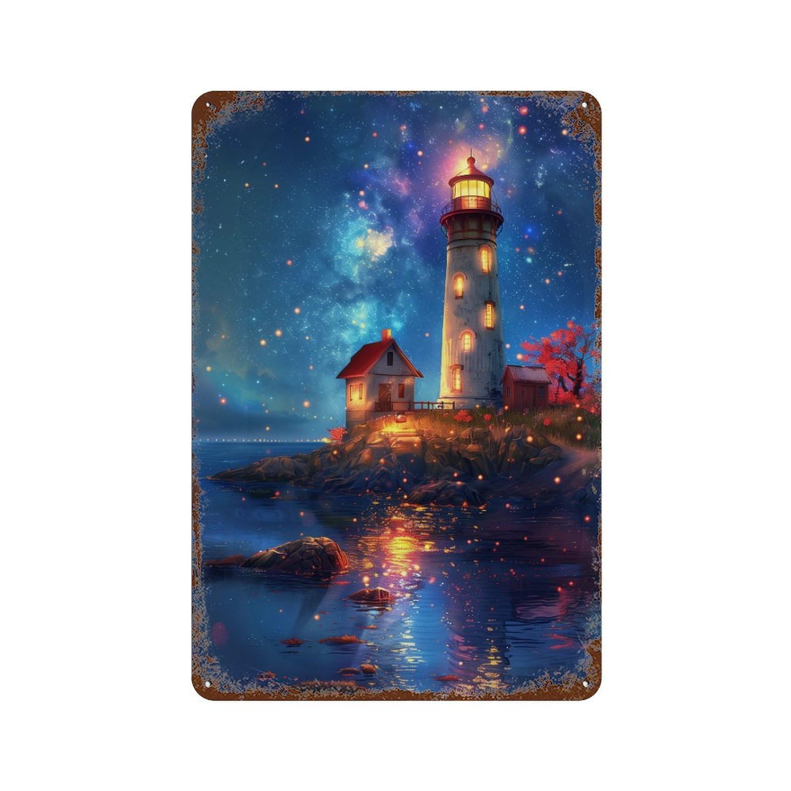 Magical Lighthouse Reflections Decorative Tin Sign 11.8"x7.9", for Bistro, Counter And Cafe Decor, Novelty Wall Decor