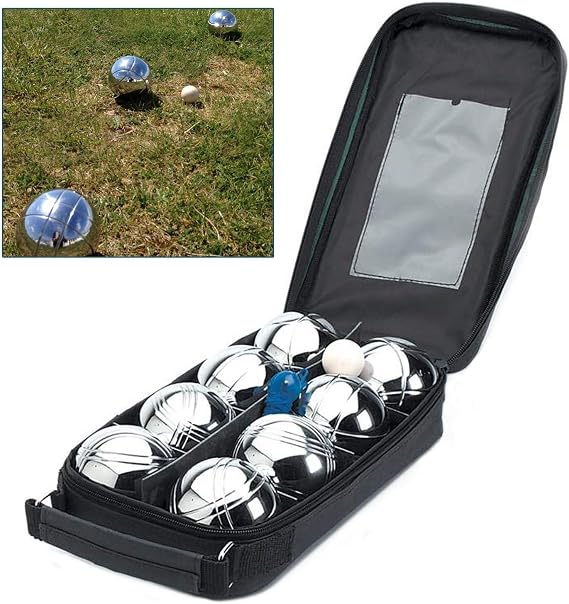 Taylor & Brown French Boules Set | 8 Piece Boules Set | Includes Chrome Plated Boules Balls, Cork Jack (Target Ball), Measuring Tool & Carry Bag | Lawn Games for Family