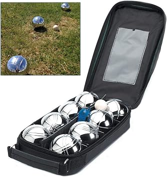 Taylor & Brown French Boules Set | 8 Piece Boules Set | Includes Chrome Plated Boules Balls, Cork Jack (Target Ball), Measuring Tool & Carry Bag | Lawn Games for Family