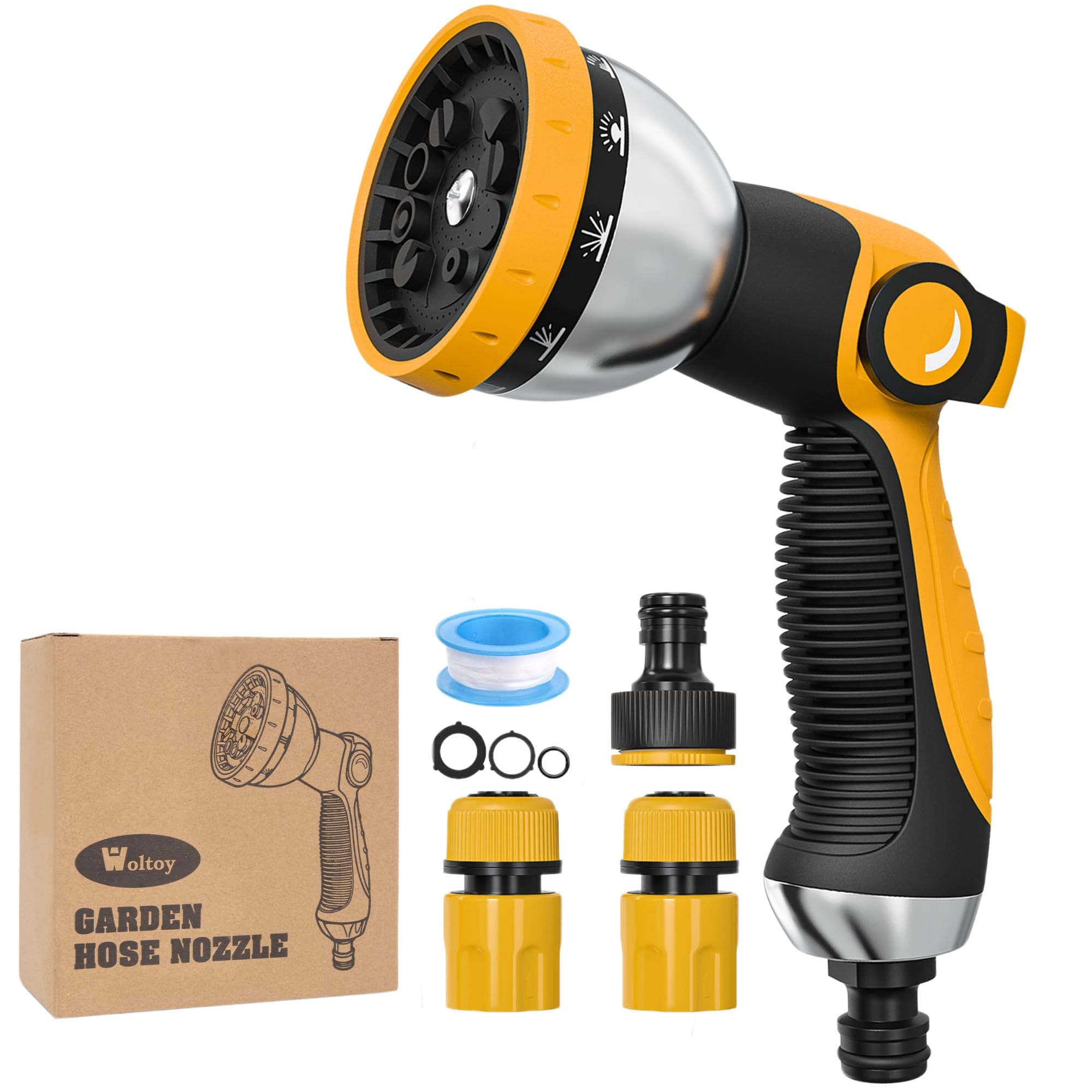10-Funktionen Gartenbrause, Hochdruck Handbrause Garten-Spritzpistole, Einhandbedienung Wasserspritze für Pflanzenbewässerung, Rasenbewässerung, Fahrzeugwäsche (Gelb)