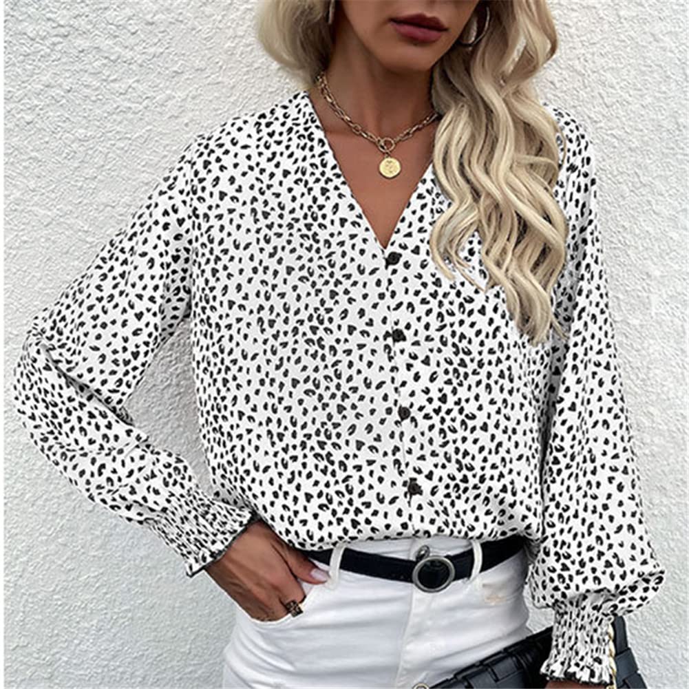 Youllyuu Camicetta da donna con stampa leopardata Casual scollo a V Camicia Vintage Manica lunga Camicie