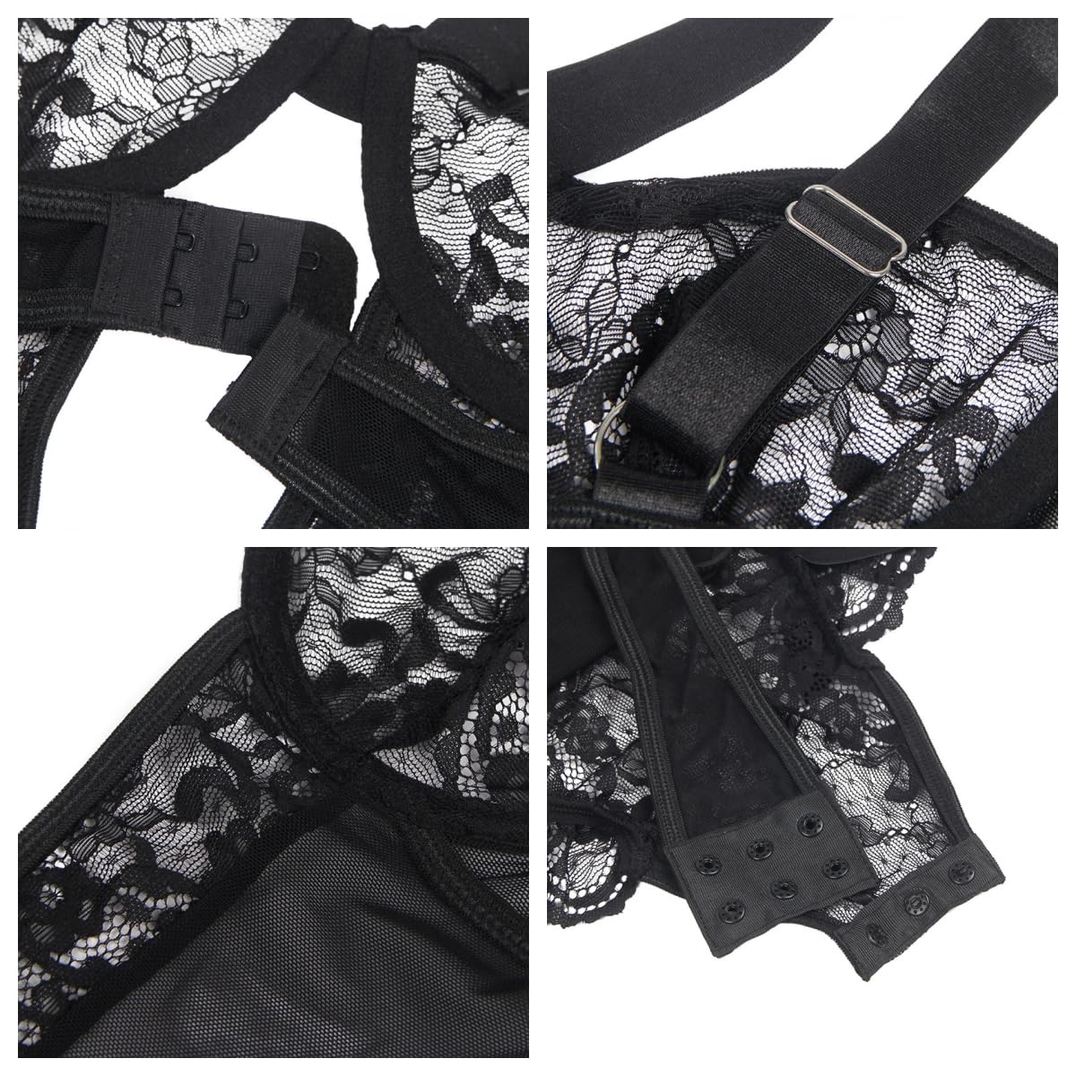 Conjuntos de lencería de Malla para Mujer con Liguero Ancho, Body con Aros Push up, Talla única, Babydolls de Peluche con Tiras de Encaje Floral Sexy, Conjunto de Ropa Interior con puños en el Muslo