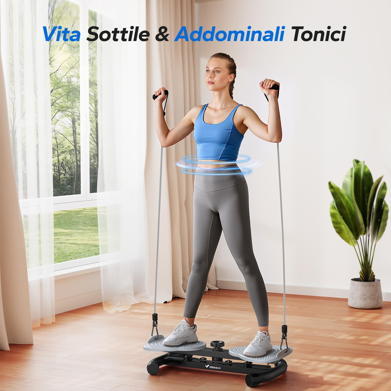MERACH Twist Waist Board, Waist Whisper con 2 Fasce Elastiche, Pedana Rotante Allenamento Dimagrante per Core e Vita, Portata Massima 136 kg per Fitness
