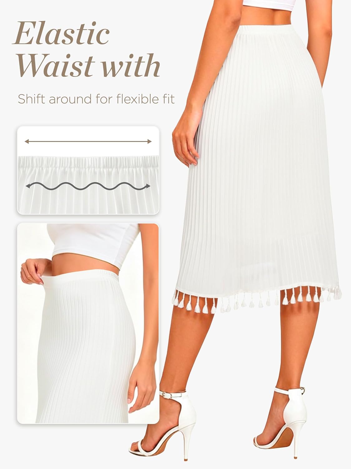 Half Slip for Under Dress - Long Underskirt with Unique Tassel Soft Pleating Slips for Women Under Dresses - Image 3