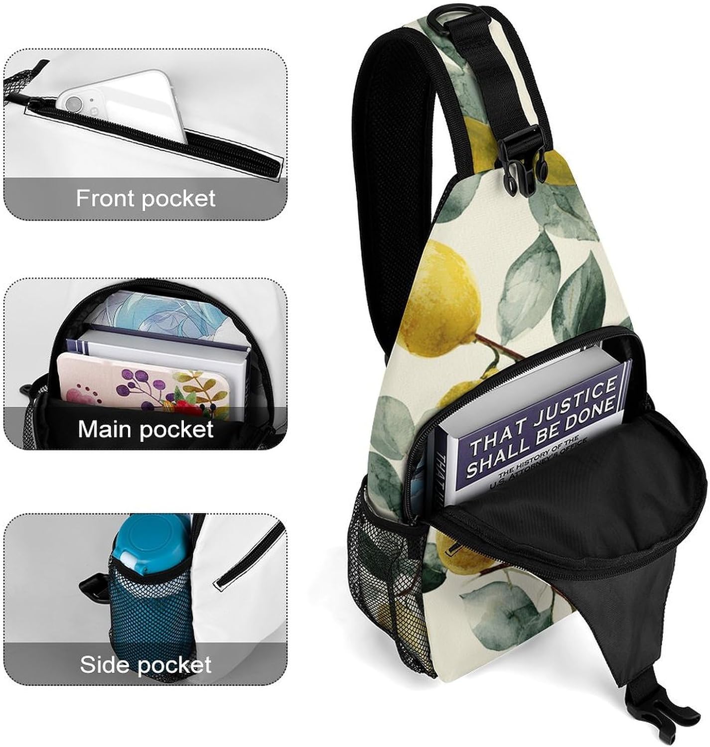 Lemon Tree Sling Crossbody Bag Lightweight Chest Shoulder Backpack for Outdoor Sports