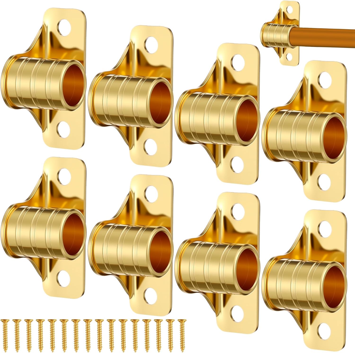 MorningRo 8 Pcs Outside Mount Curtain Rod Bracket 3/8" Brass Bracket Set for 3/8" Rodding (Gold)