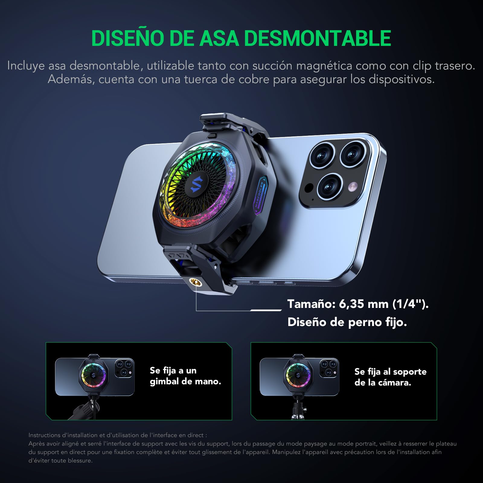 Black Shark Enfriador magnético para teléfono 5 Pro – 18 LED RGB direccionables, agarre desmontable, ventilador de refrigeración termostático controlado por aplicación para iPhone MagSafe/Android/iPad