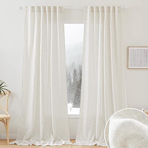 RYB HOME Cortinas de 108 pulgadas, mezcla de lino semitransparente filtrante de luz deslumbrante, cortinas semitransparentes para sala de estar,