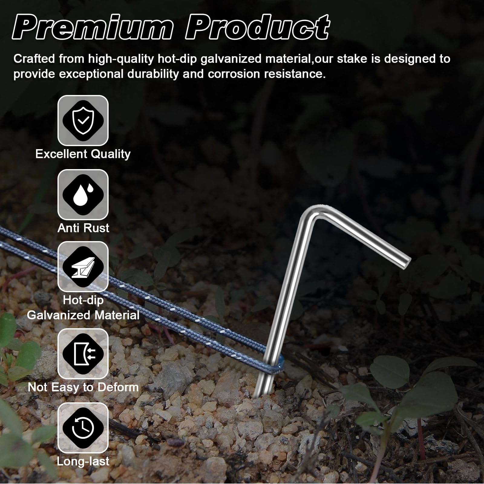 FEED GARDEN Paquete de 50 estacas inflables para tienda de campaña de 7 pulgadas, para decoración al aire libre, pinzas de metal, ganchos de jardín resistentes, picos para tienda de campaña, toldos,