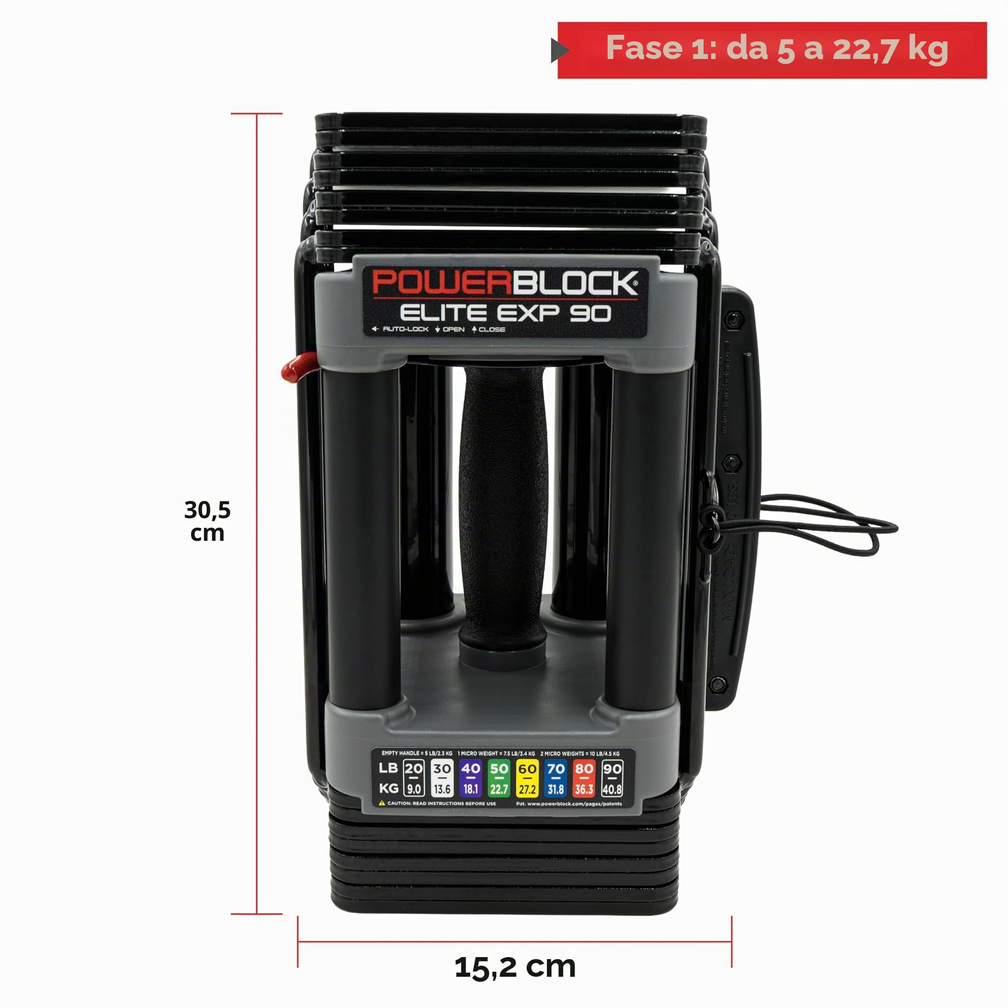 POWERBLOCK Elite EXP - Manubri regolabili, venduti in coppia, Stage 1, manubri da 5 a 50 libbre, struttura in acciaio resistente, attrezzature per allenamento innovative, manubri all-in-one,