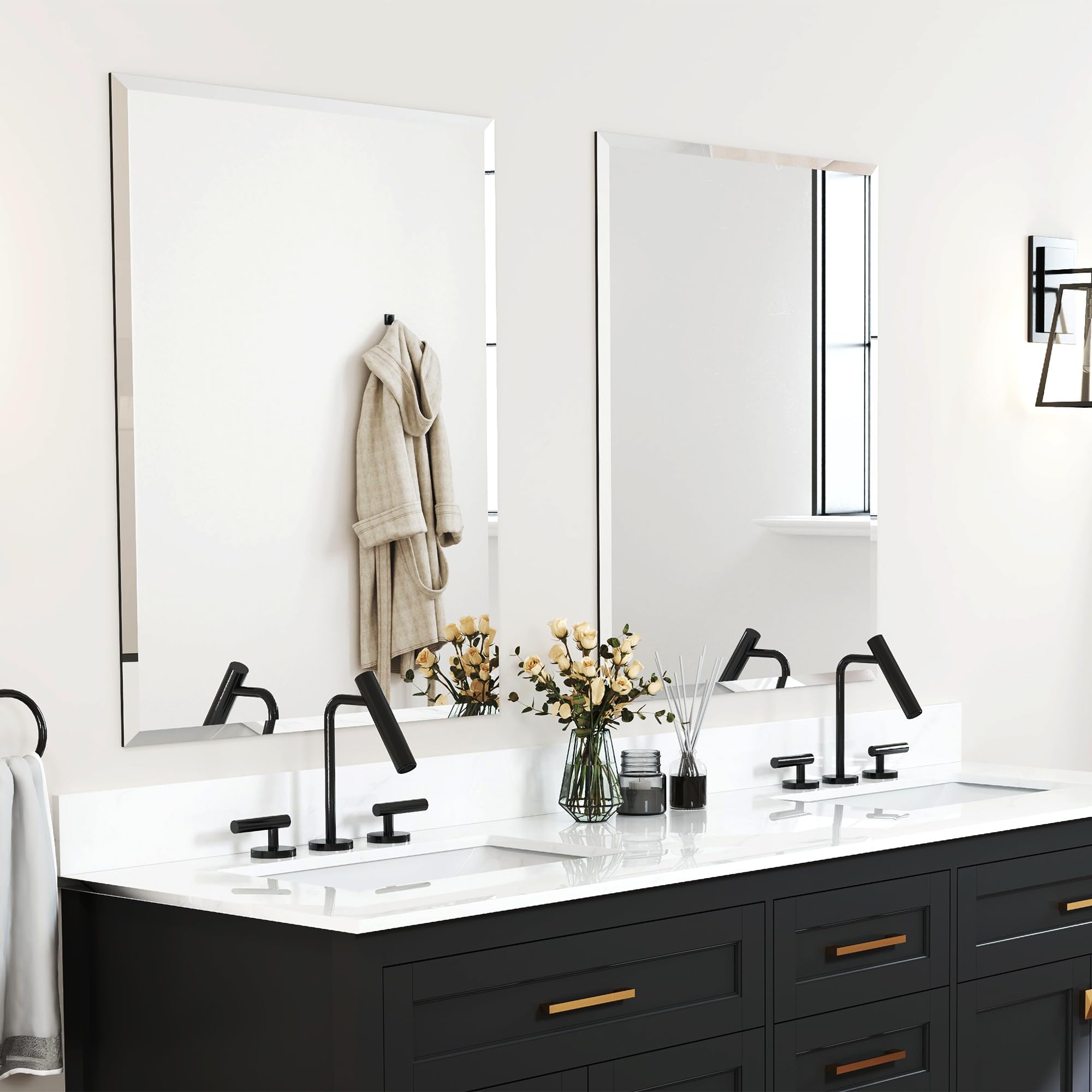 Chende 2PCS Bathroom Mirror with Beveled Edge, 20" x 28" Frameless Wall Mirror for Bedroom Vanity, Entryways, Washrooms, Living Rooms, Rectangular Horizontal or Vertical Hanging