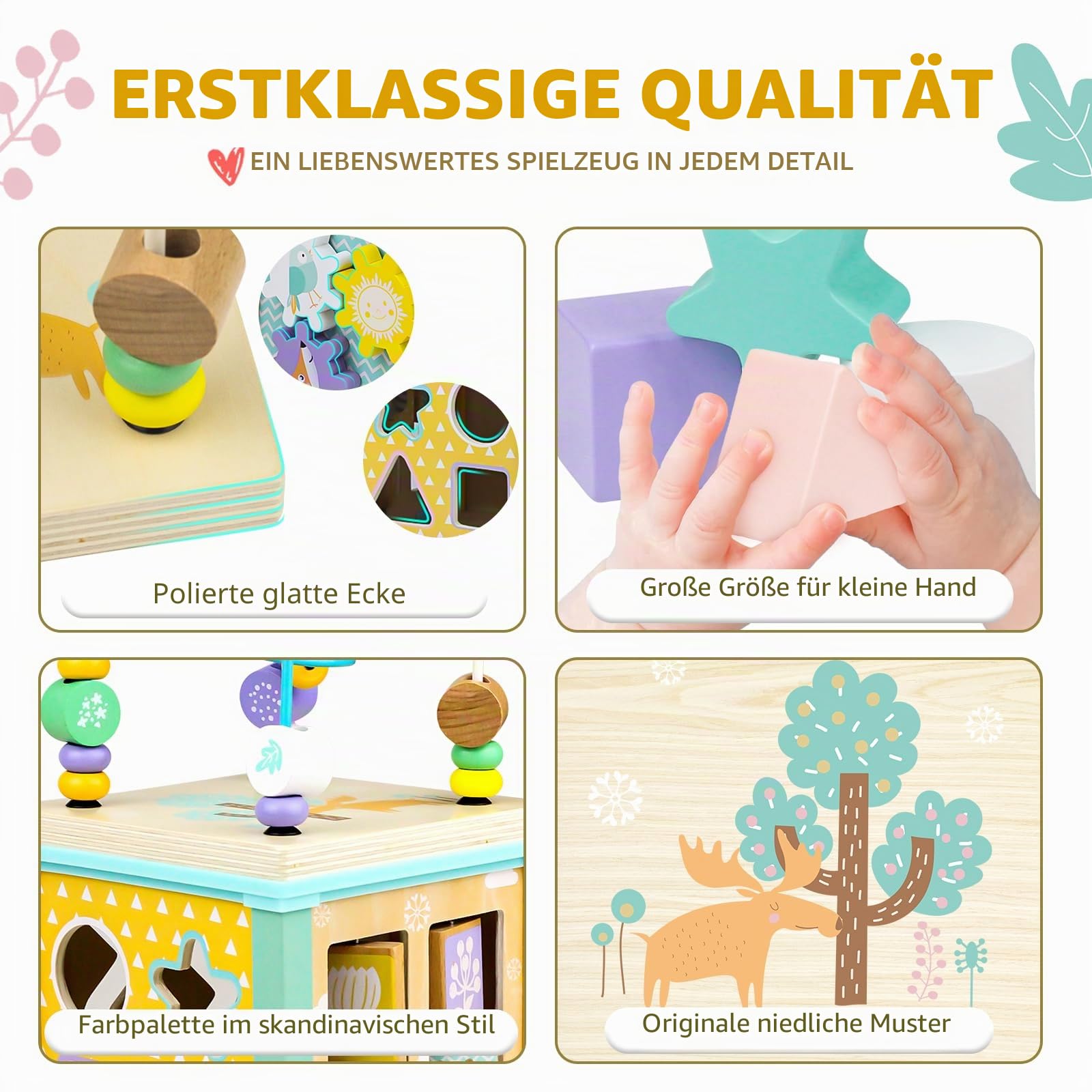 Airlab Motorikwürfel ab 18 Monaten, Aktivitätswürfel Baby, Motorikspielzeug Motorikwürfel aus Holz, Montessori Spielzeug ab 18 Monaten, Holzspielzeug Baby Activity Würfel Geschenk für Kinder
