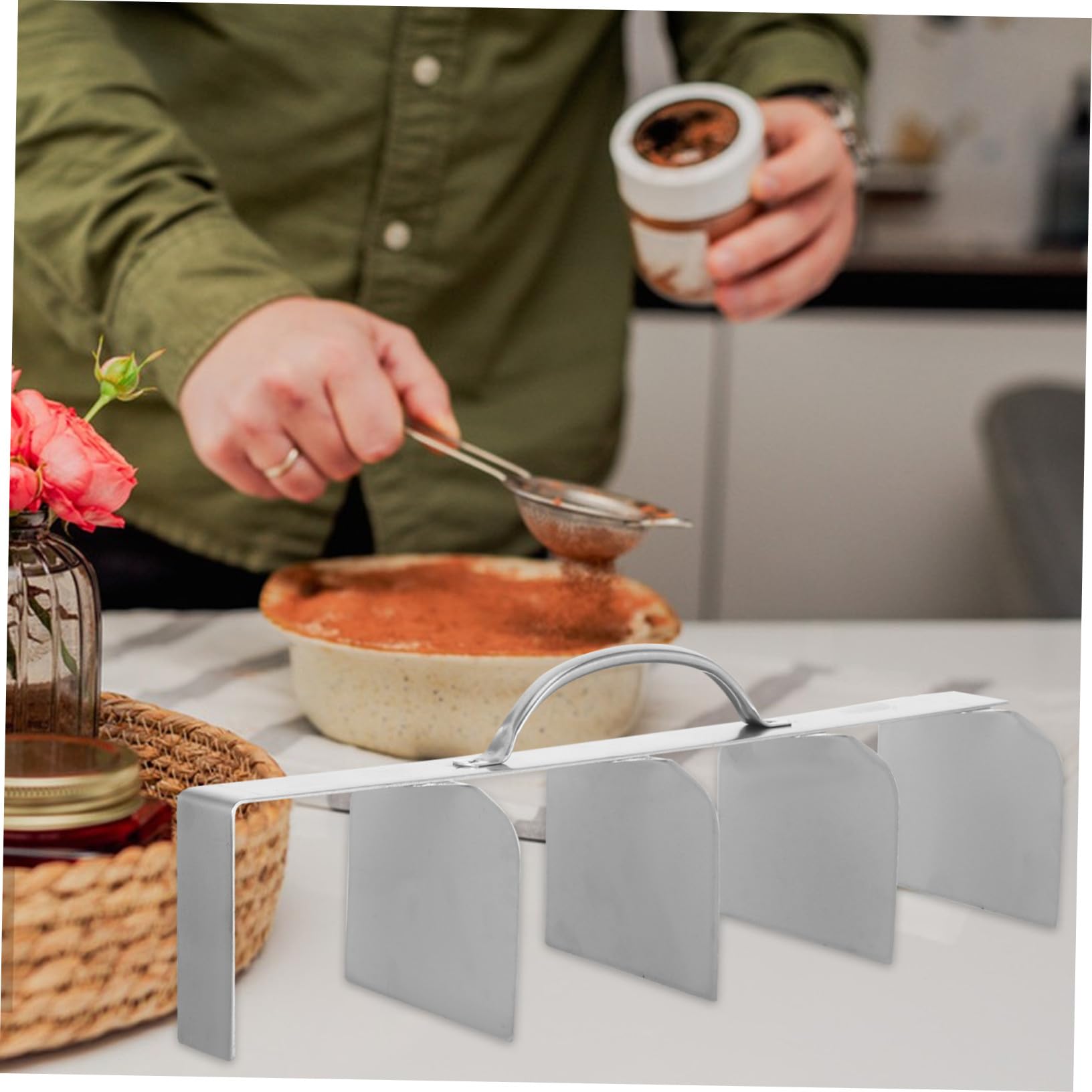Coupe-tiramisu Acier Inoxydable Outil de Découpe Pratique pour Gâteau Diviseur de Portions Uniforme pour Moules Rectangulaires Accessoire Pâtisserie et Facile à Nettoyer