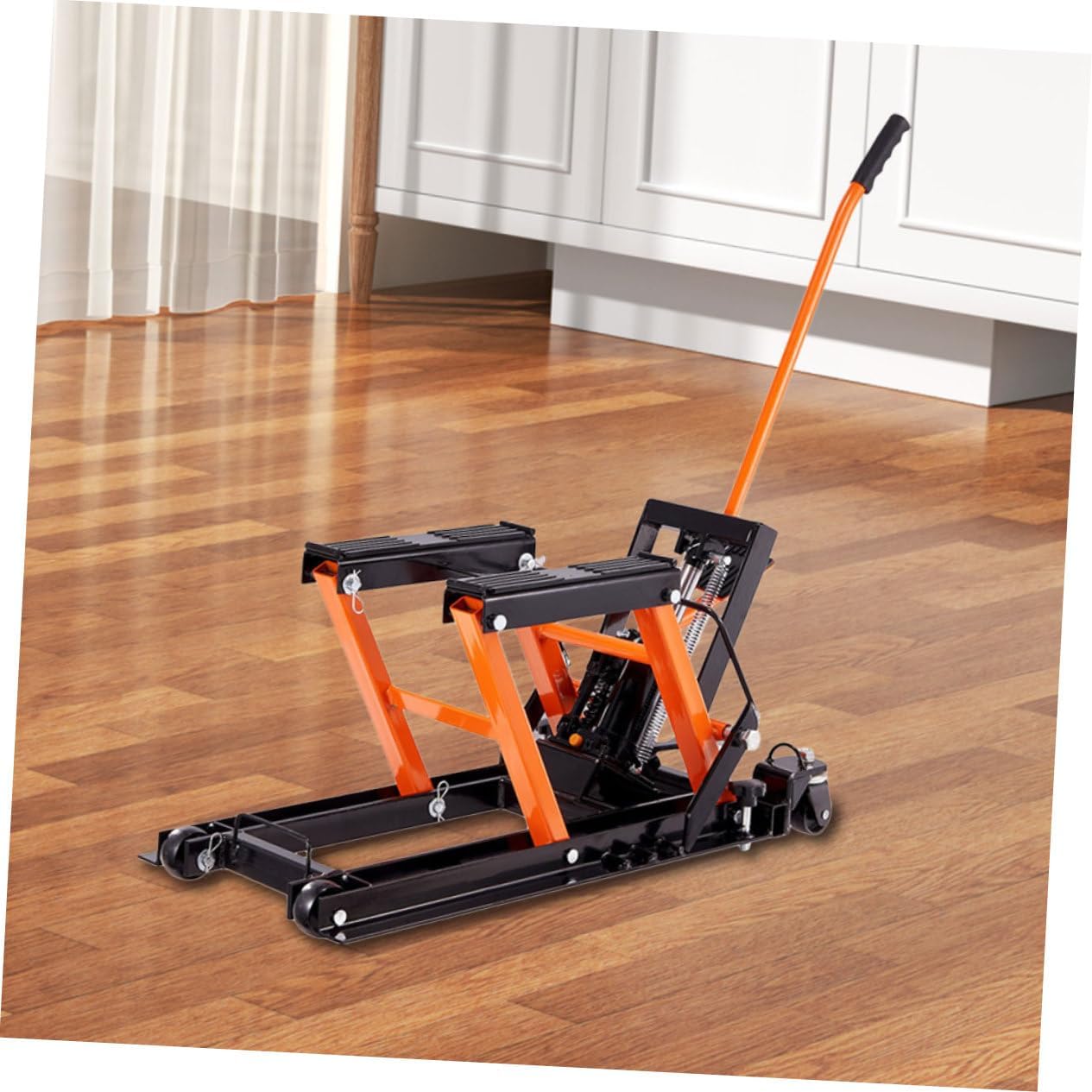 Cabilock 1500Lbs Steel Hydraulic Motorcycle Lift Stand Capacity Scissor Hoist Jack with Wheels for Atvs and Dirt Bikes Durable Construction Secure Lifting for Maintenance Tasks