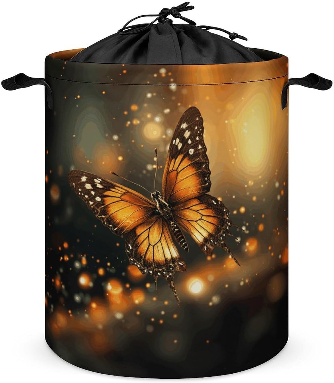 Orange Butterfly Laundry Basket Collapsible Clothes Hamper with Reinforced Handles Large Capacity Waterproof Laundry Bag Freestanding Laundry Hamper for Bedroom Bathroom