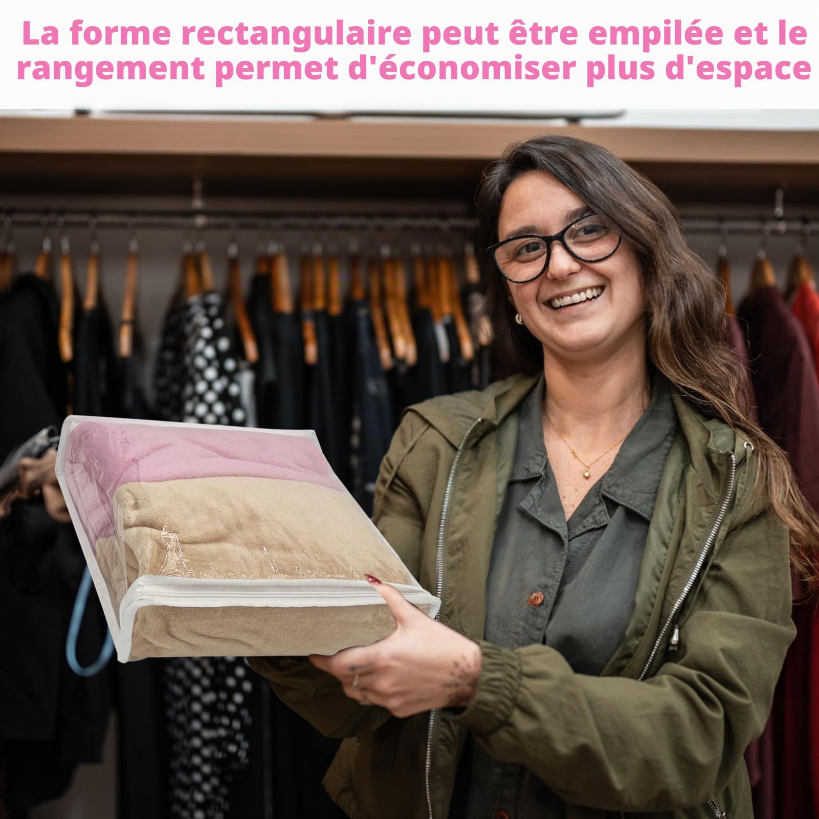 Rainmae Lot de 20 Sacs de Rangement Transparents pour Vêtements, 26 x 26 x 6 cm, Sac Organiseur Pliable en Vinyle pour Pulls, Literie, Organiseur de Garde-Robe