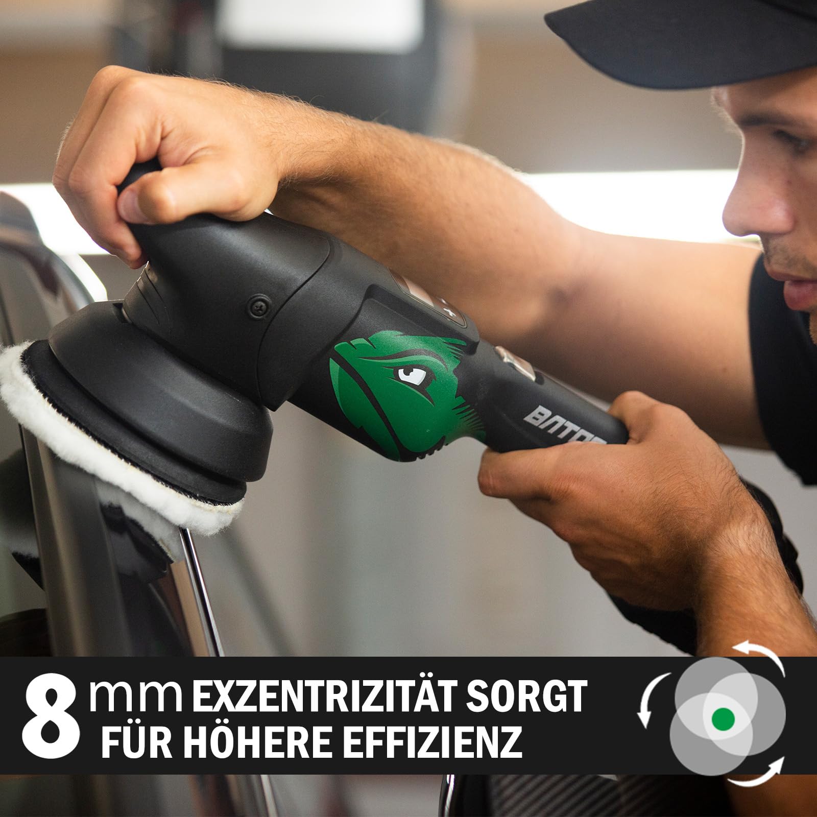 BATOCA S2 Auto Poliermaschine,Akku Polierer,LCD Geschwindigkeitsanzeige 2000-4500RPM,8mm Exzenter/Orbital Puffer,Polieren Auto,Polierset mit 2 5000mAh Akkus,125mm Polierschwamm,Polnisch Schleifen
