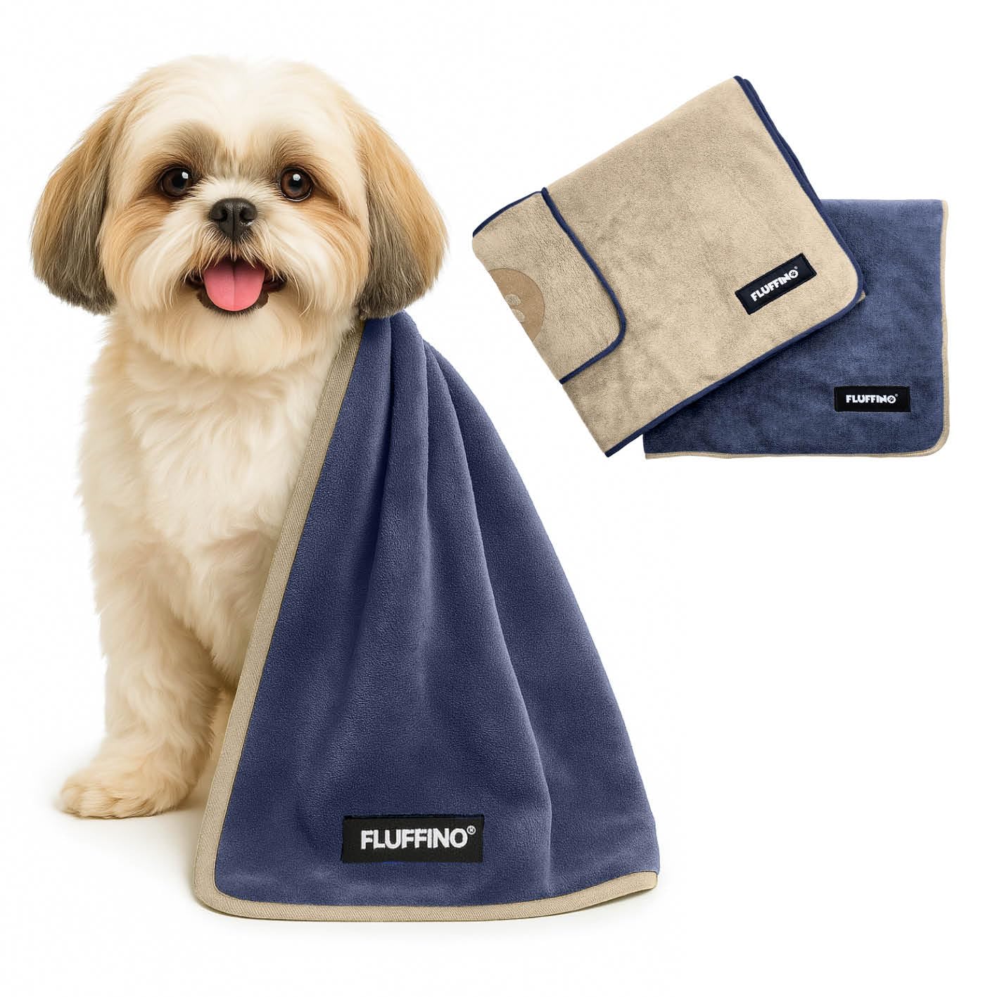 FLUFFINO Hundehandtuch 2er Set - 90 x 50 cm - extrem saugfähig und weich | Waschbar bei 60°C, schnell trocknendes Mikrofaser-Handtuch für kleine & mittelgroße Hunde