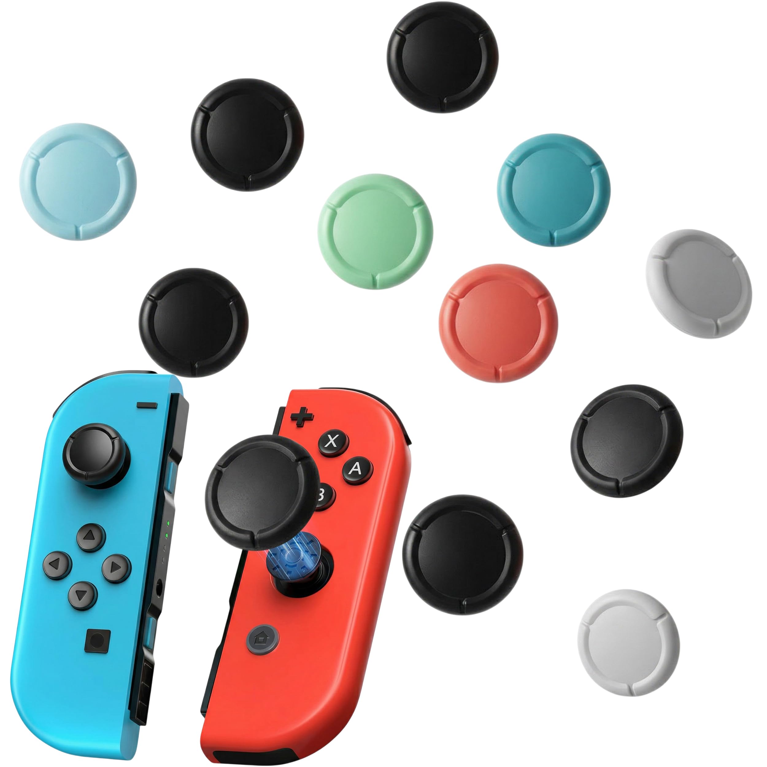 MatoSan Thumbstick Ersatzkappen 12er Set – Kompatibel mit Nintendo Switch, Switch OLED & Switch Lite – Analog Stick Kappen rutschfest, kein Kleber nötig – TPR – Farbmix