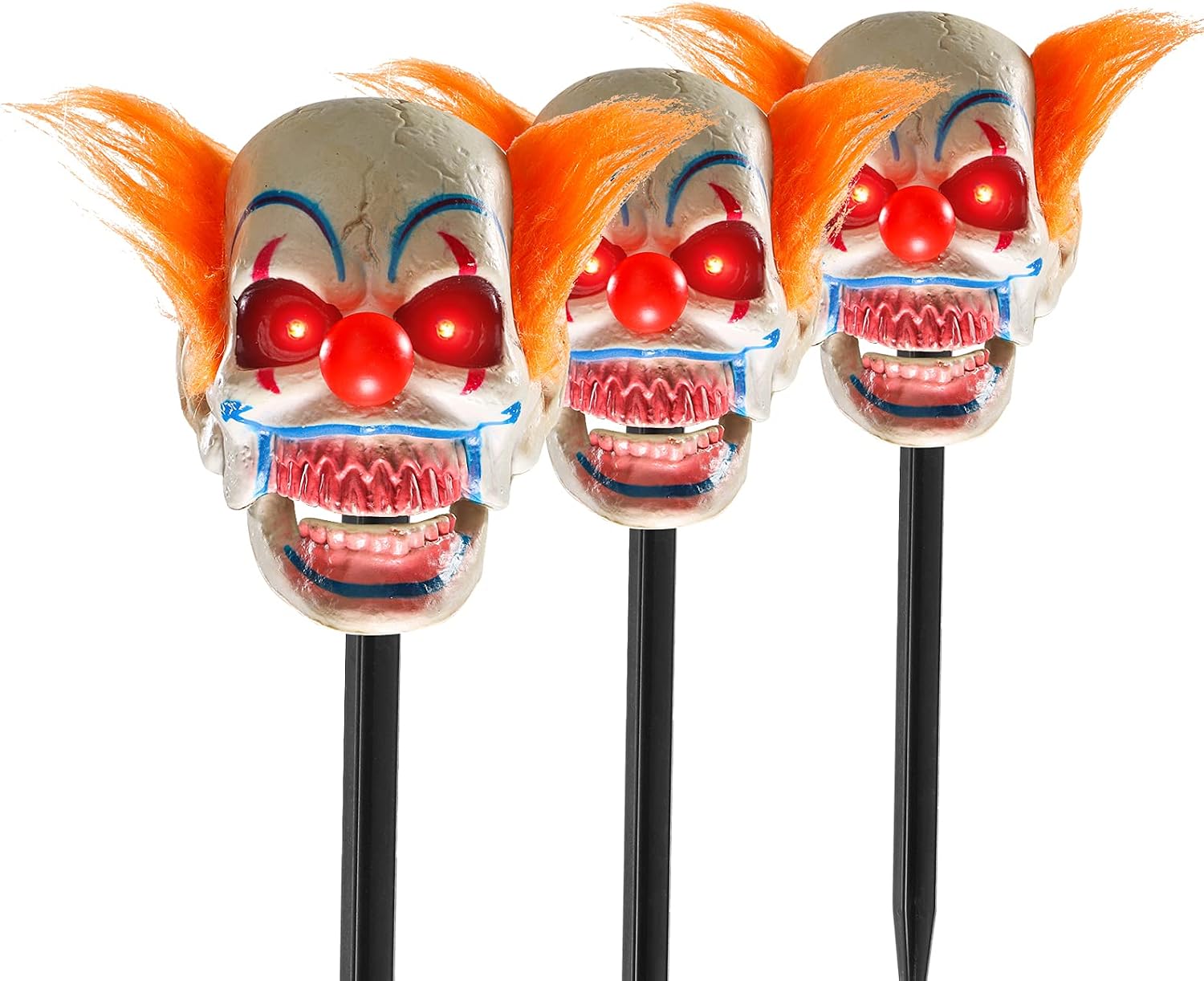 Animated Talking Clown Pathway Markers, Scary Halloween Lights Decorations, Creepy Haunted House Animatronics Stakes Props with Light-Up Eyes, Sound Activated for Lawn Yard Indoor/Outdoor (3 Pack)