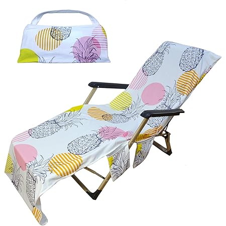 Amazon Com Generleo Beach Chair Cover Towel Patio Pool Chaise Lounge Chair Cover With Pockets No Sliding Beach Towel Covers Pink Yellow Pineapple For Sun Lounger Hotel Vacation Sunbathing No Chair Patio