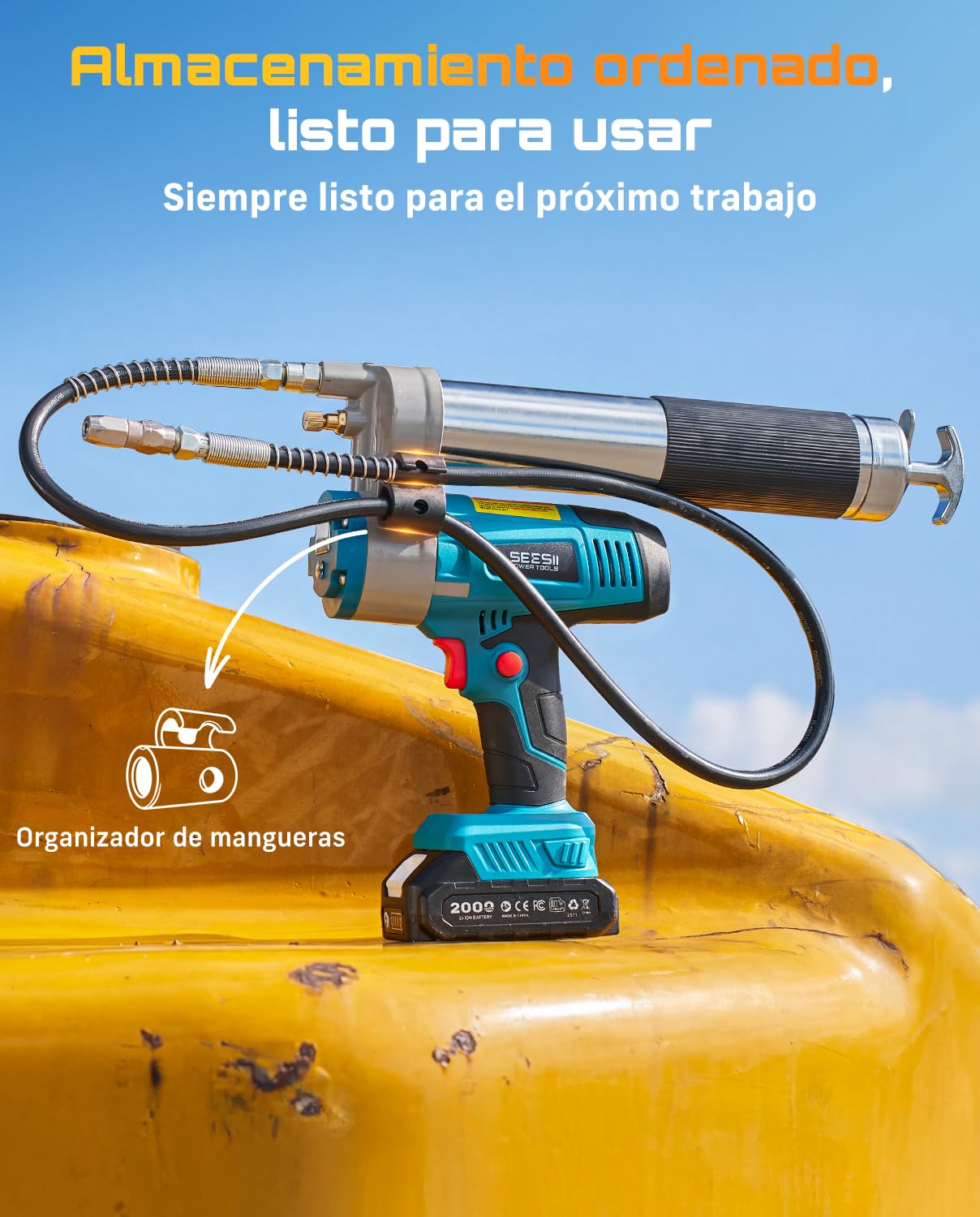 Seesii Engrasadora Bateria con Gatillo de Bloqueo, 10000 PSI, 5,8 oz/min